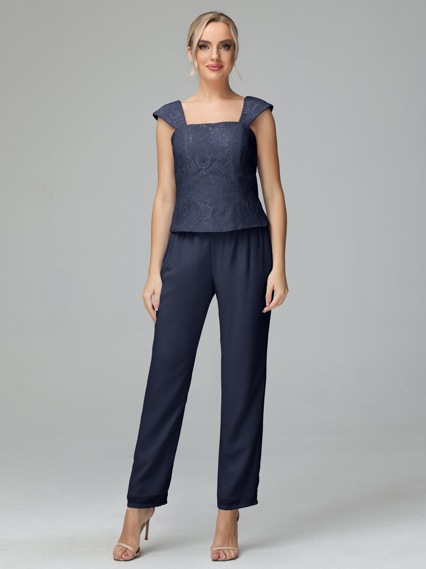 3 Pieces Chiffon Lace Long Sleeves Mother Of The Bride Dress Pants Suits