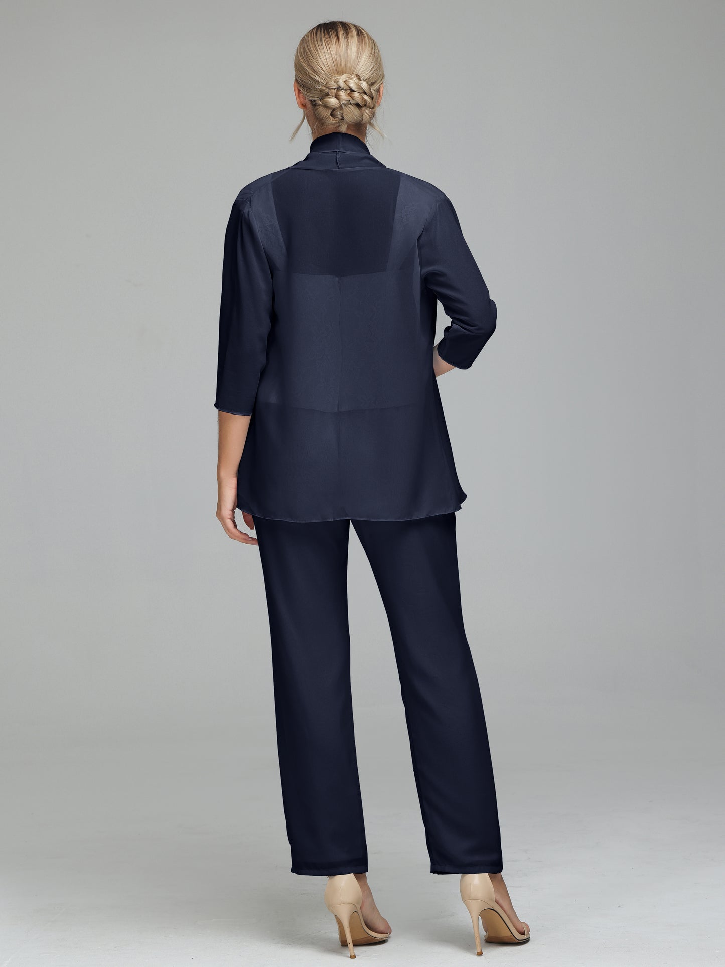 3 Pieces Chiffon Lace Long Sleeves Mother Of The Bride Dress Pants Suits
