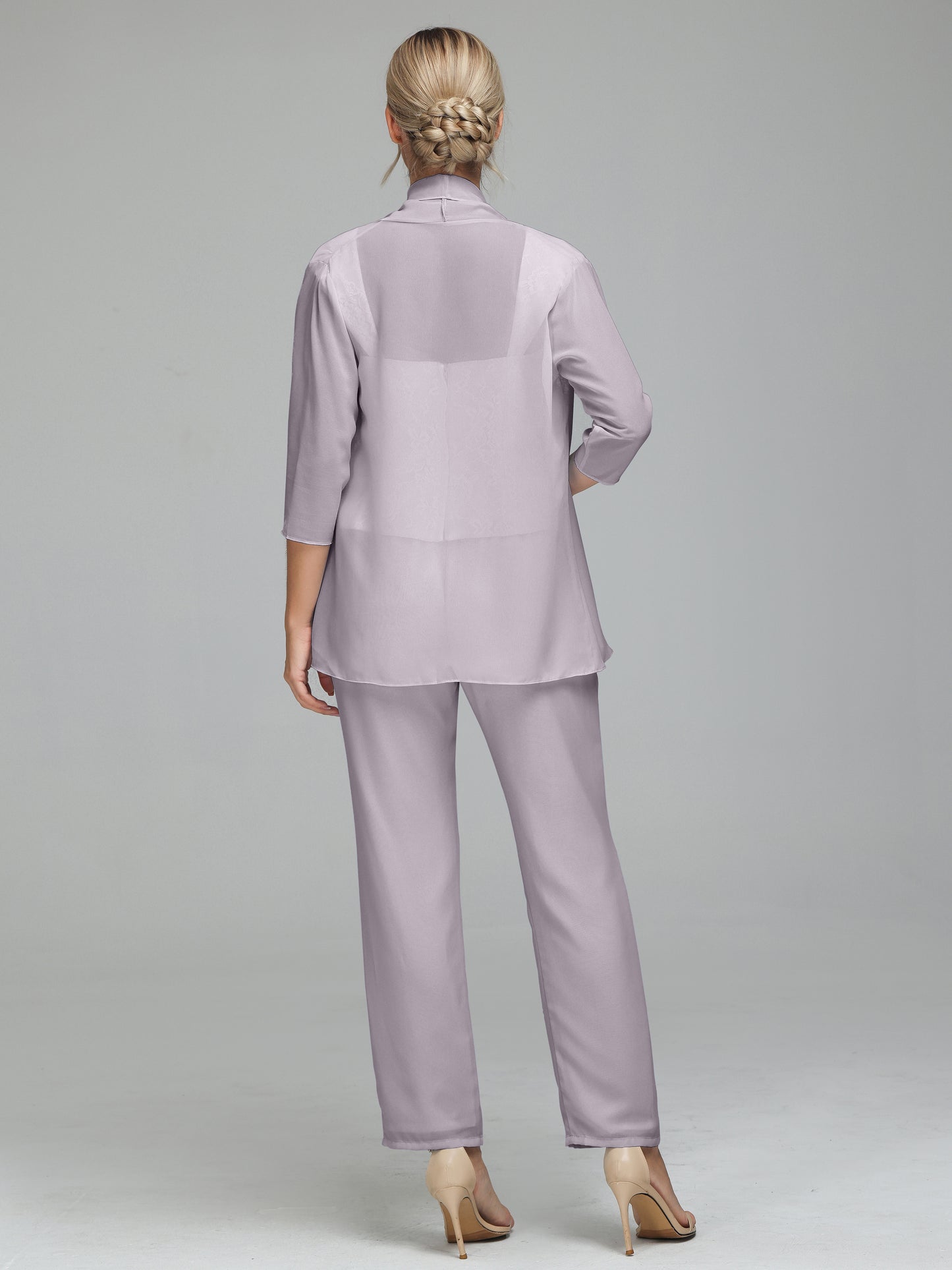 3 Pieces Chiffon Lace Long Sleeves Mother Of The Bride Dress Pants Suits