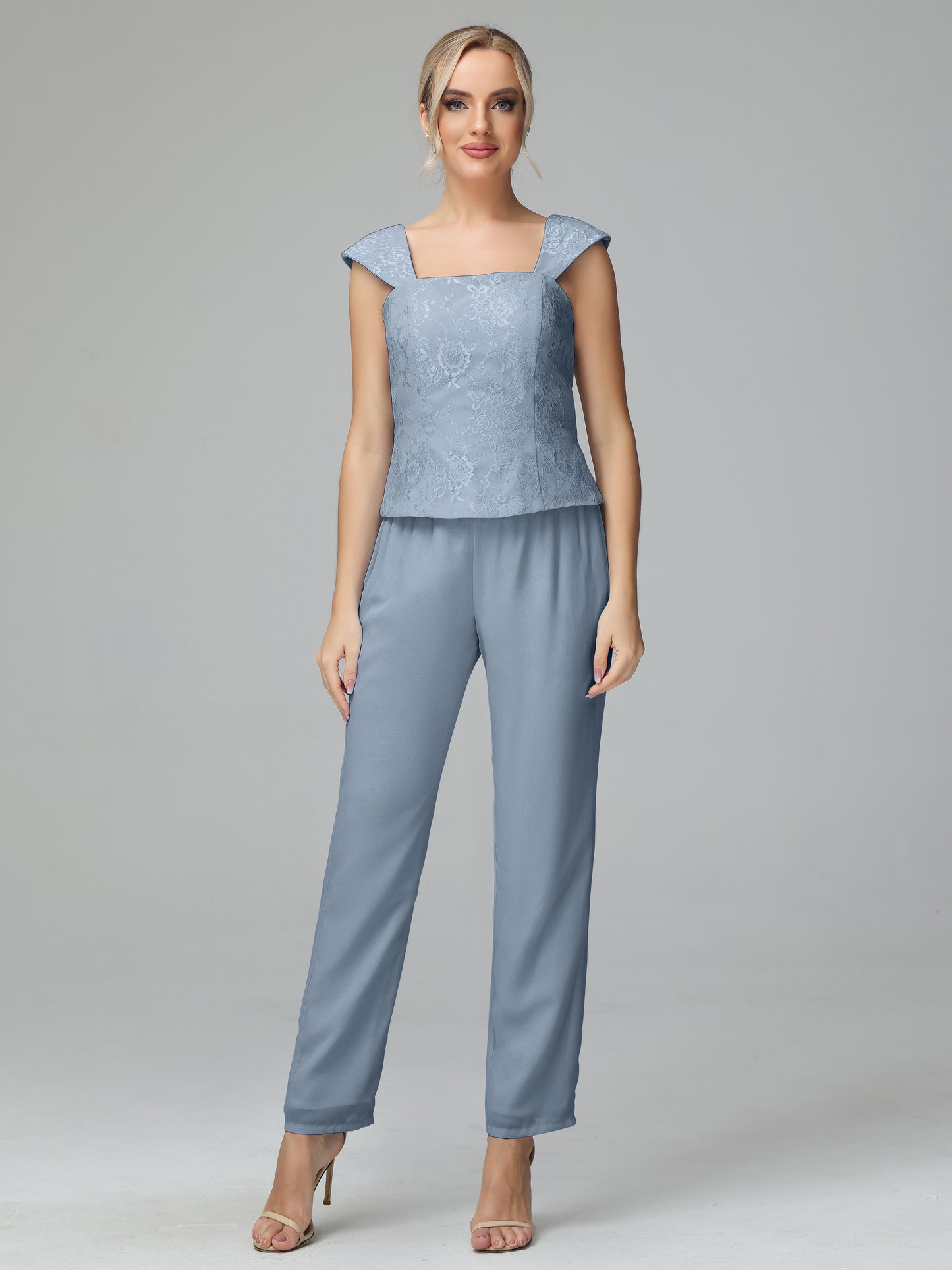 3 Pieces Chiffon Lace Long Sleeves Mother Of The Bride Dress Pants Suits