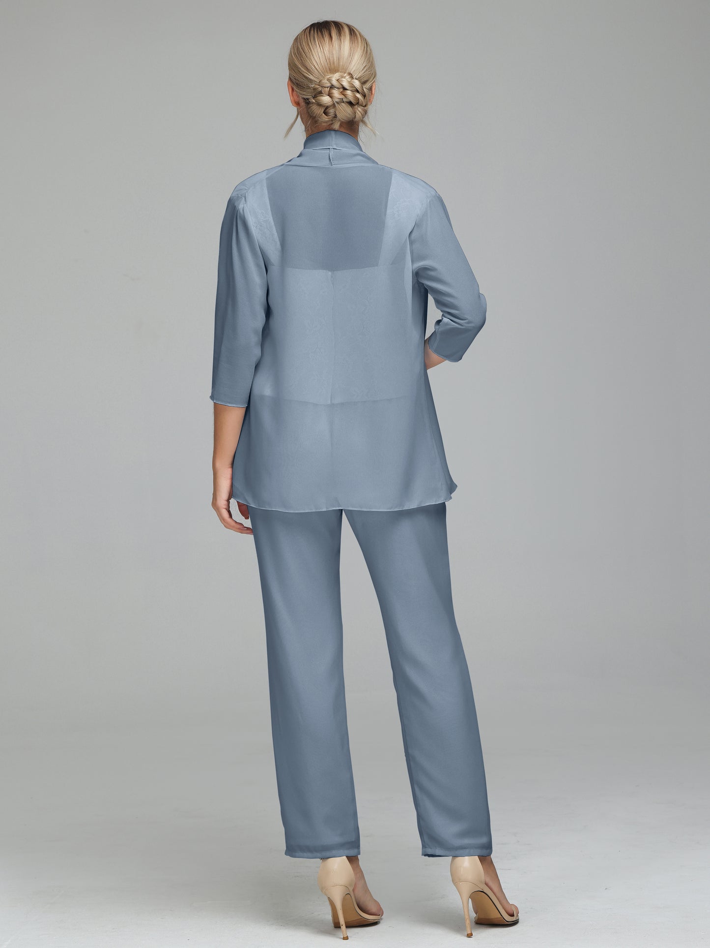 3 Pieces Chiffon Lace Long Sleeves Mother Of The Bride Dress Pants Suits
