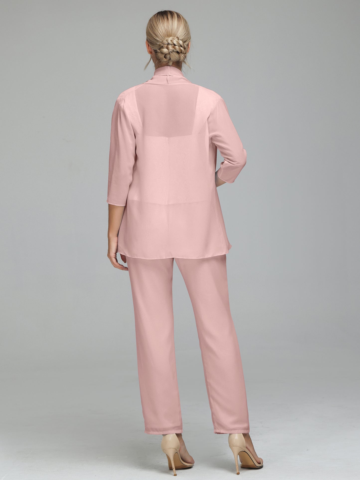 3 Pieces Chiffon Lace Long Sleeves Mother Of The Bride Dress Pants Suits
