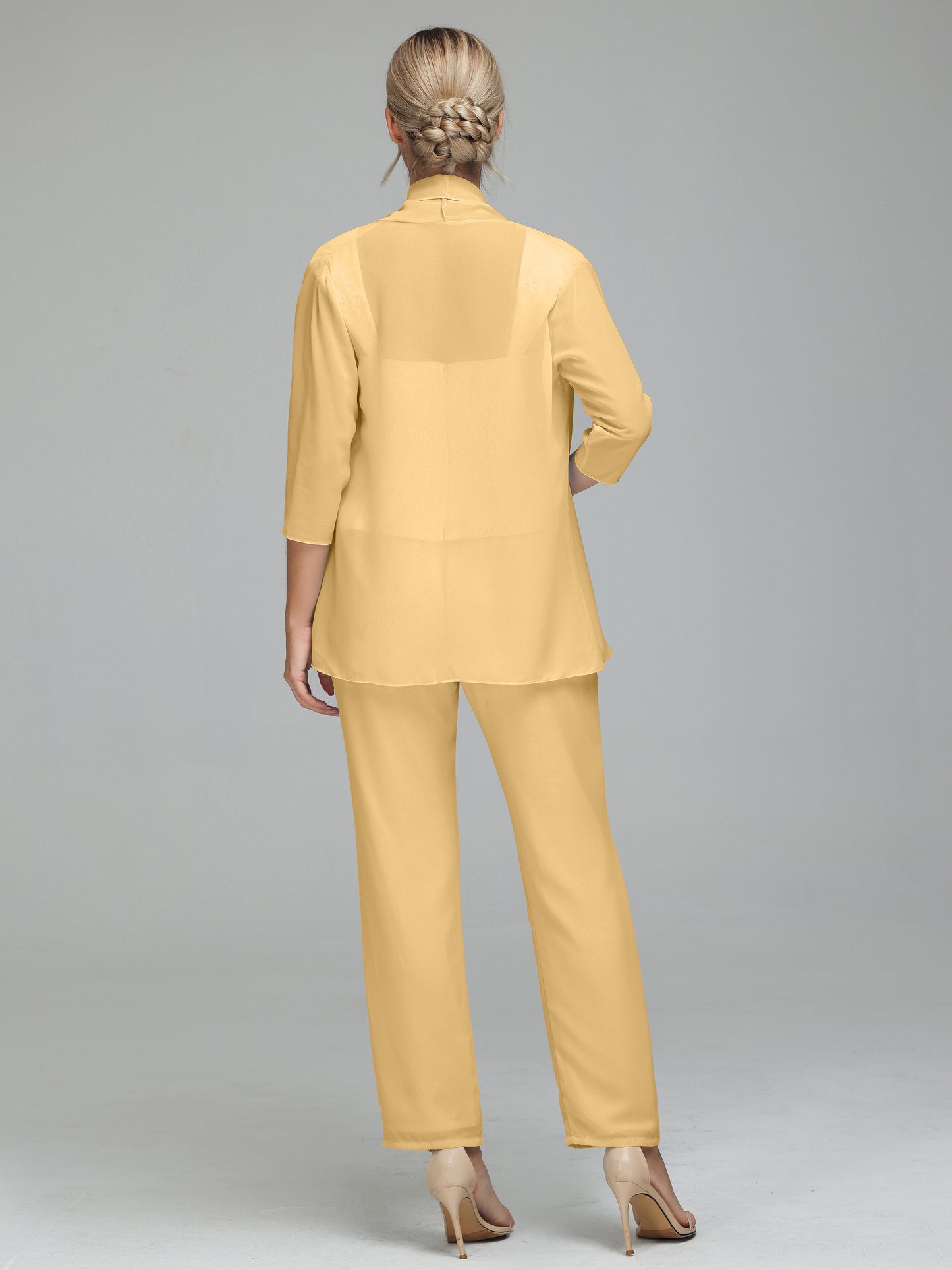 3 Pieces Chiffon Lace Long Sleeves Mother Of The Bride Dress Pants Suits