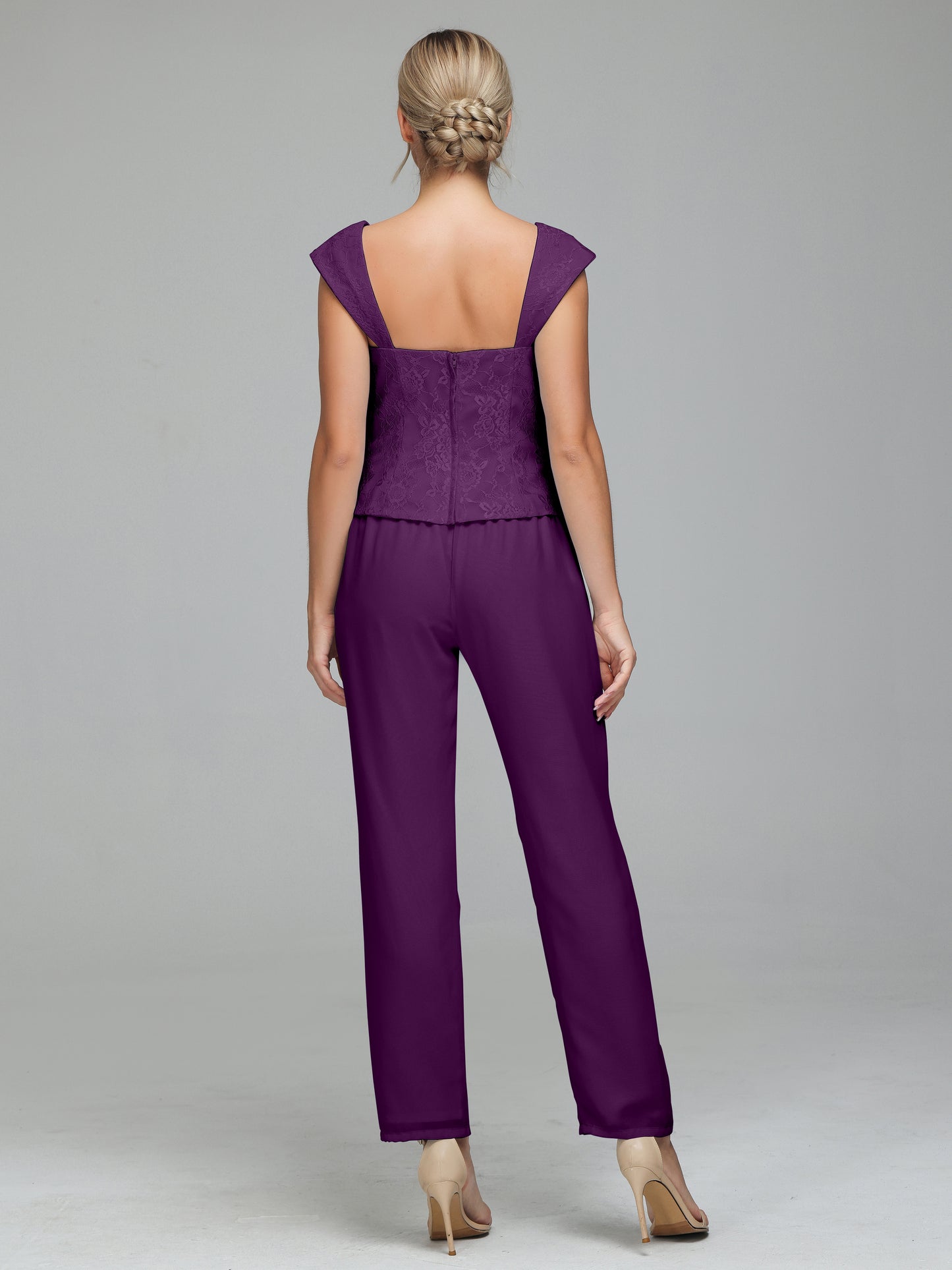 3 Pieces Chiffon Lace Long Sleeves Mother Of The Bride Dress Pants Suits