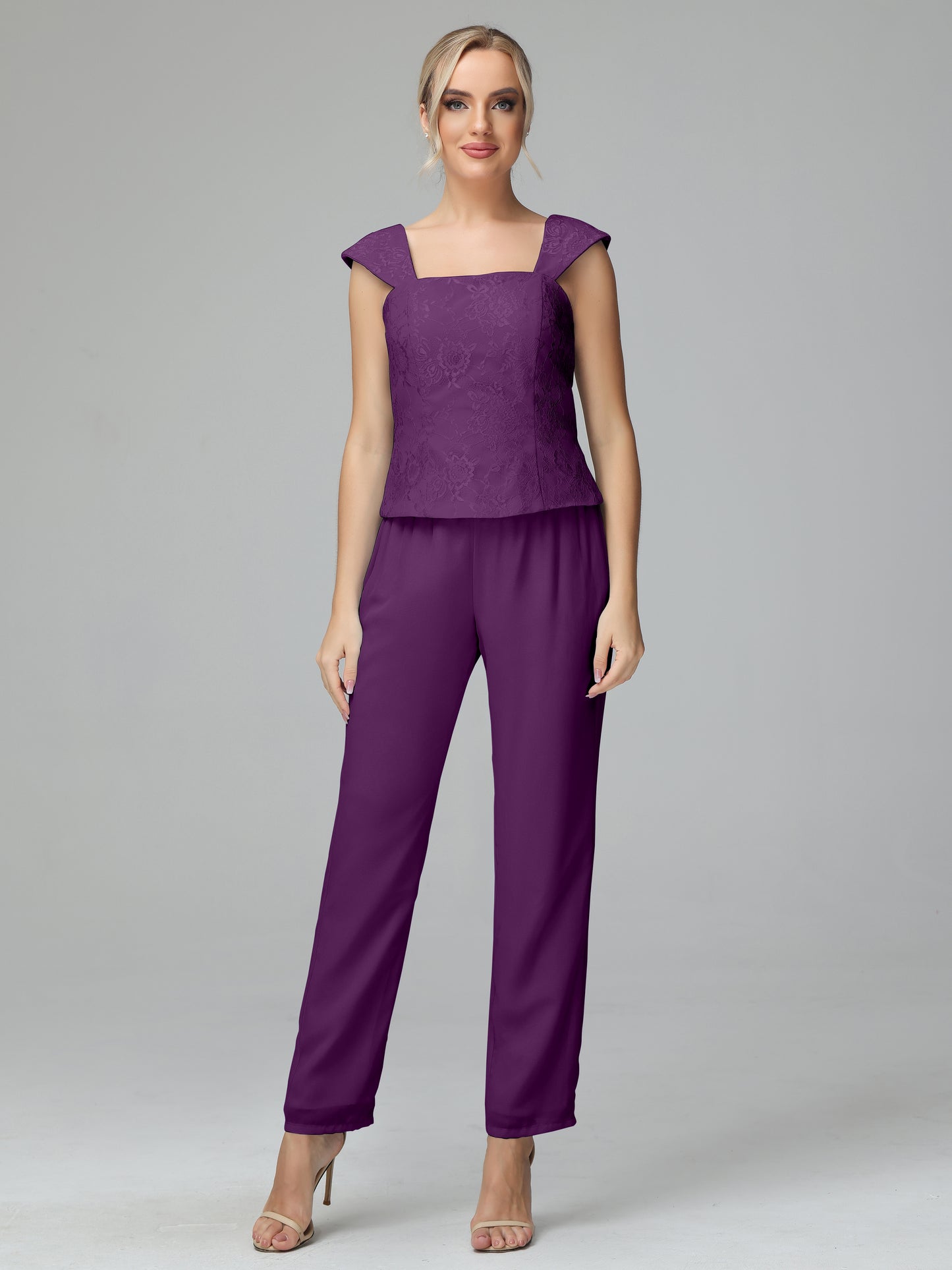 3 Pieces Chiffon Lace Long Sleeves Mother Of The Bride Dress Pants Suits
