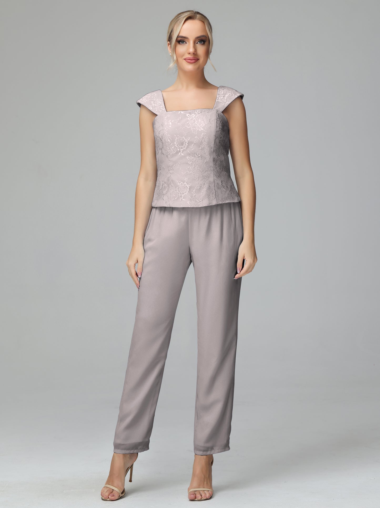 3 Pieces Chiffon Lace Long Sleeves Mother Of The Bride Dress Pants Suits