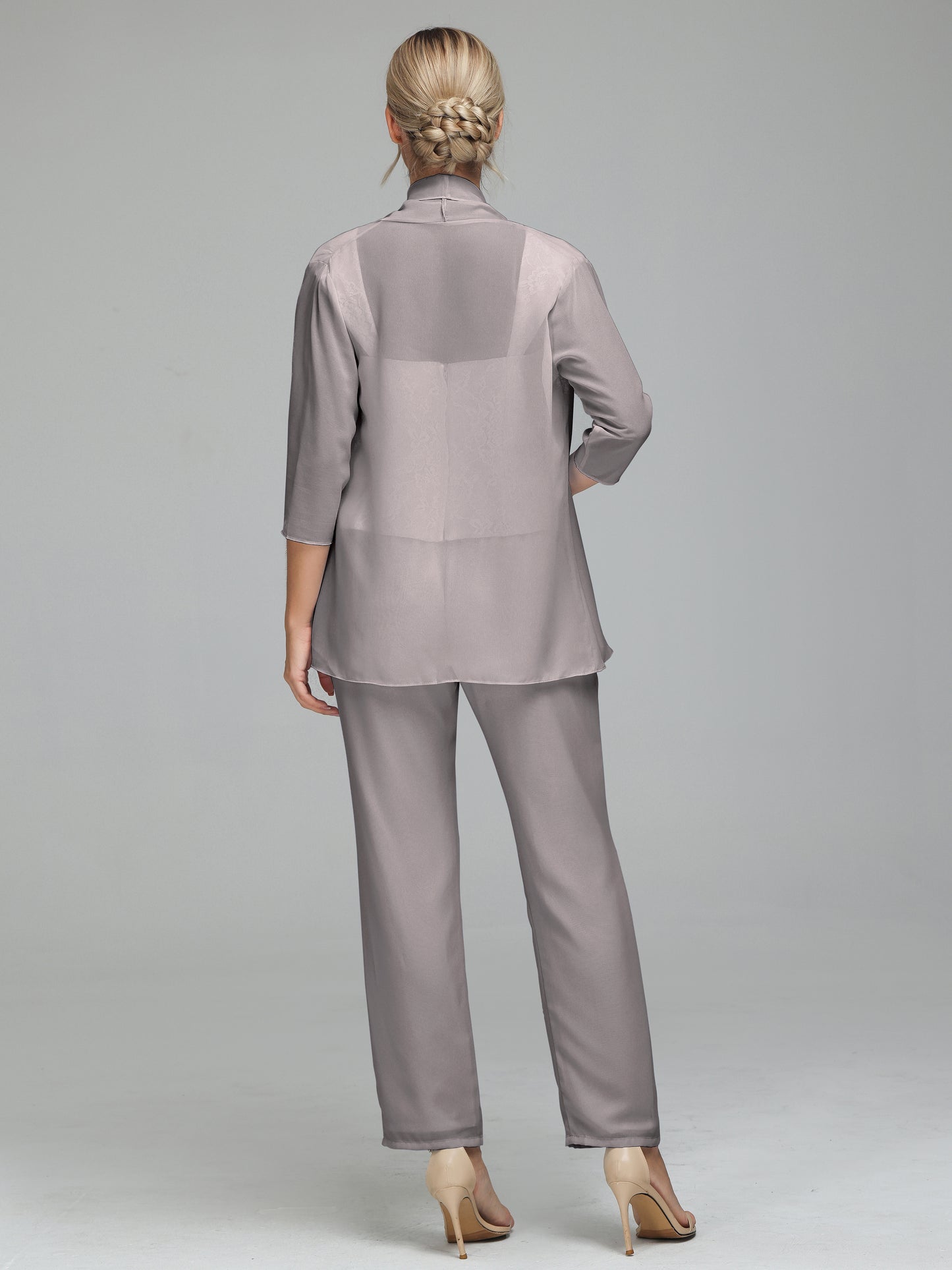 3 Pieces Chiffon Lace Long Sleeves Mother Of The Bride Dress Pants Suits