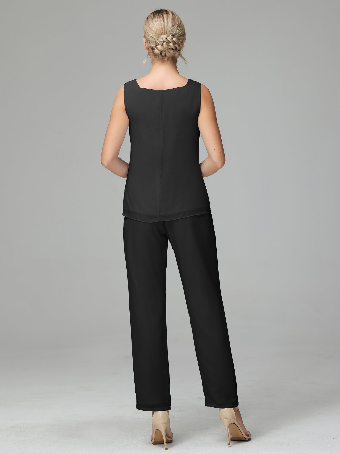 3 Pieces Chiffon Long Sleeves Mother Of The Bride Dress Pants Suits