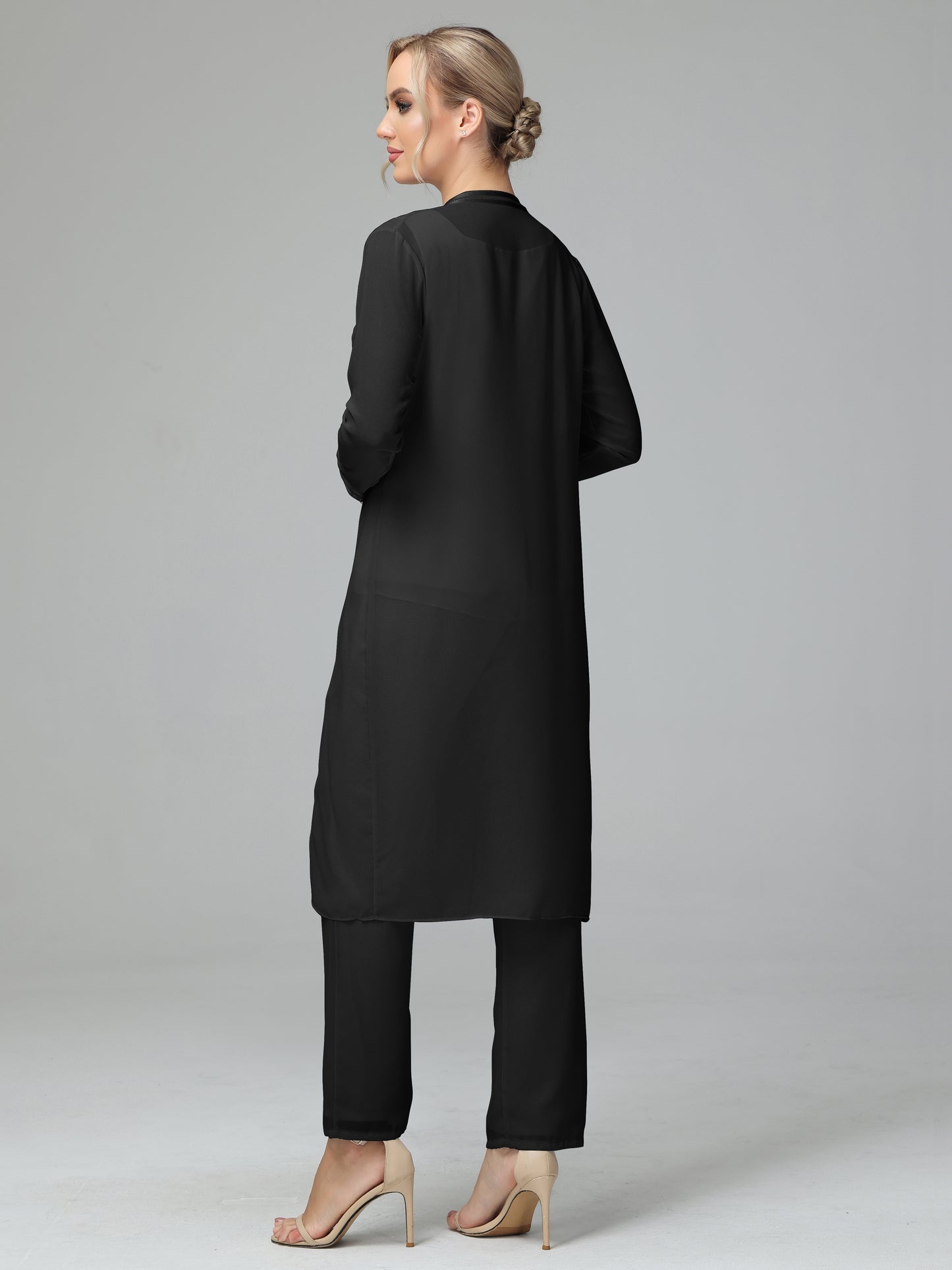 3 Pieces Chiffon Long Sleeves Mother Of The Bride Dress Pants Suits