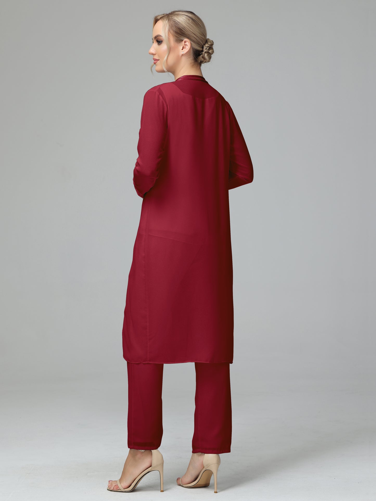 3 Pieces Chiffon Long Sleeves Mother Of The Bride Dress Pants Suits