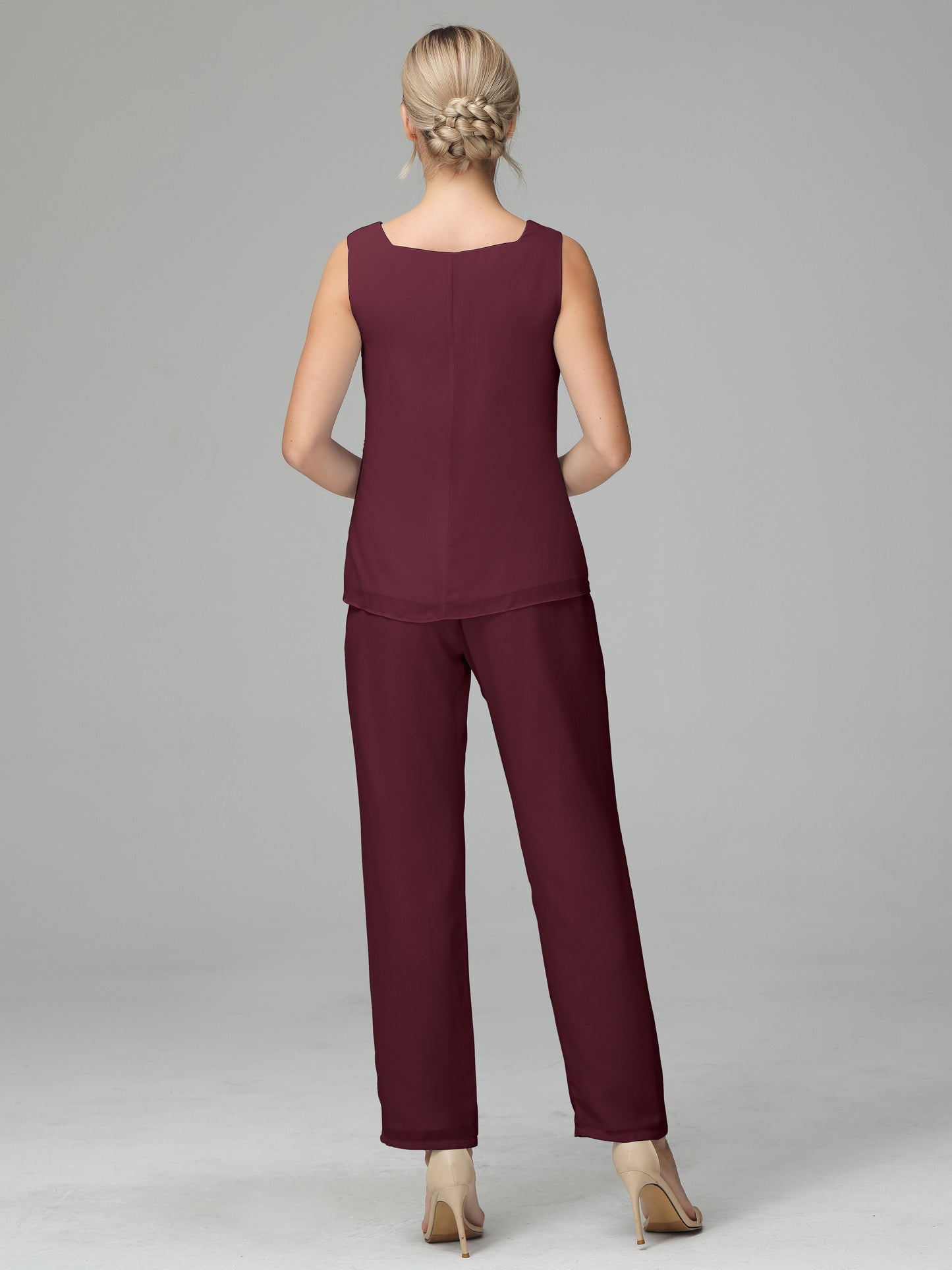 3 Pieces Chiffon Long Sleeves Mother Of The Bride Dress Pants Suits