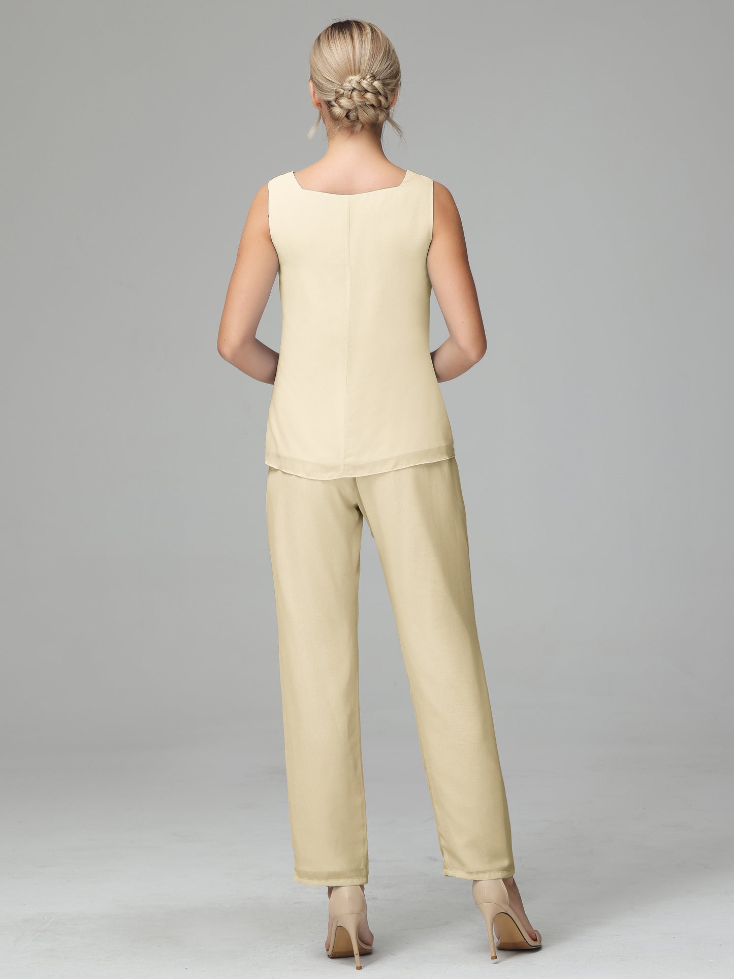 3 Pieces Chiffon Long Sleeves Mother Of The Bride Dress Pants Suits
