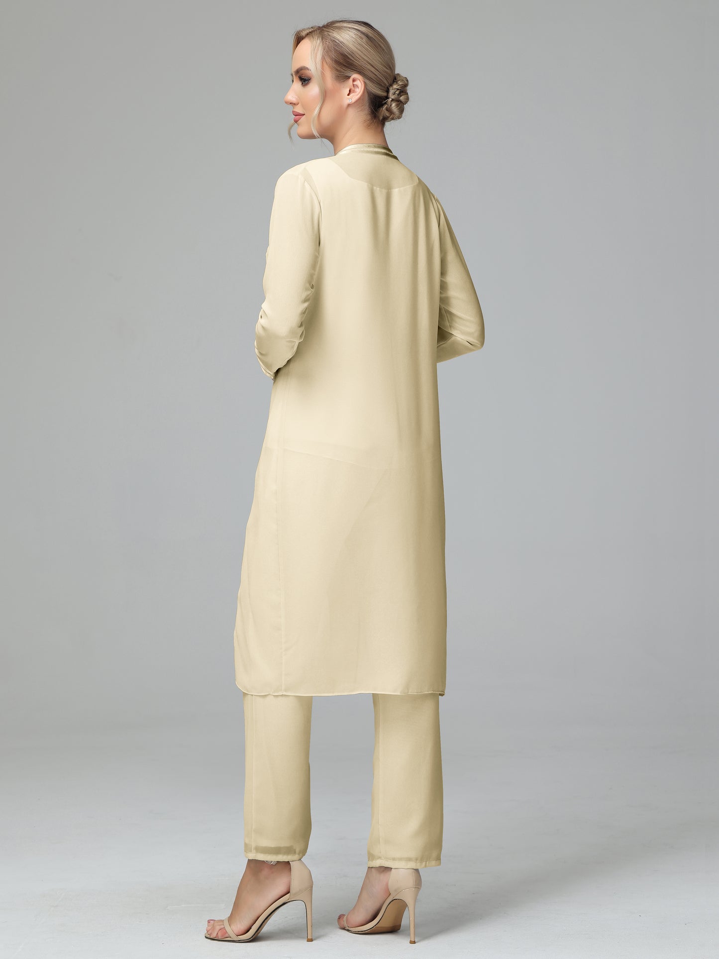 3 Pieces Chiffon Long Sleeves Mother Of The Bride Dress Pants Suits