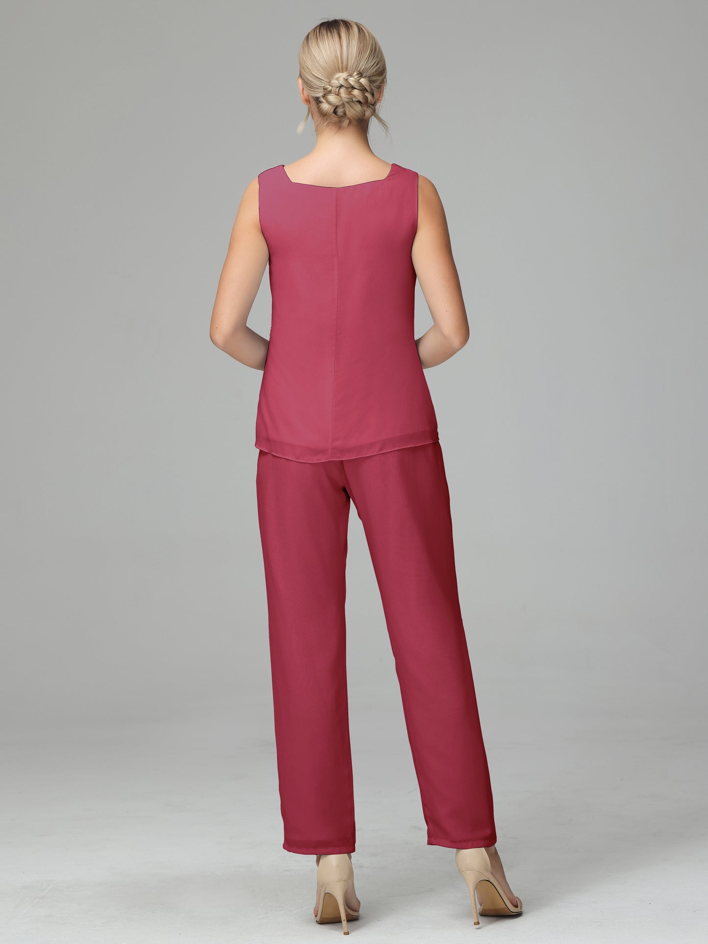 3 Pieces Chiffon Long Sleeves Mother Of The Bride Dress Pants Suits