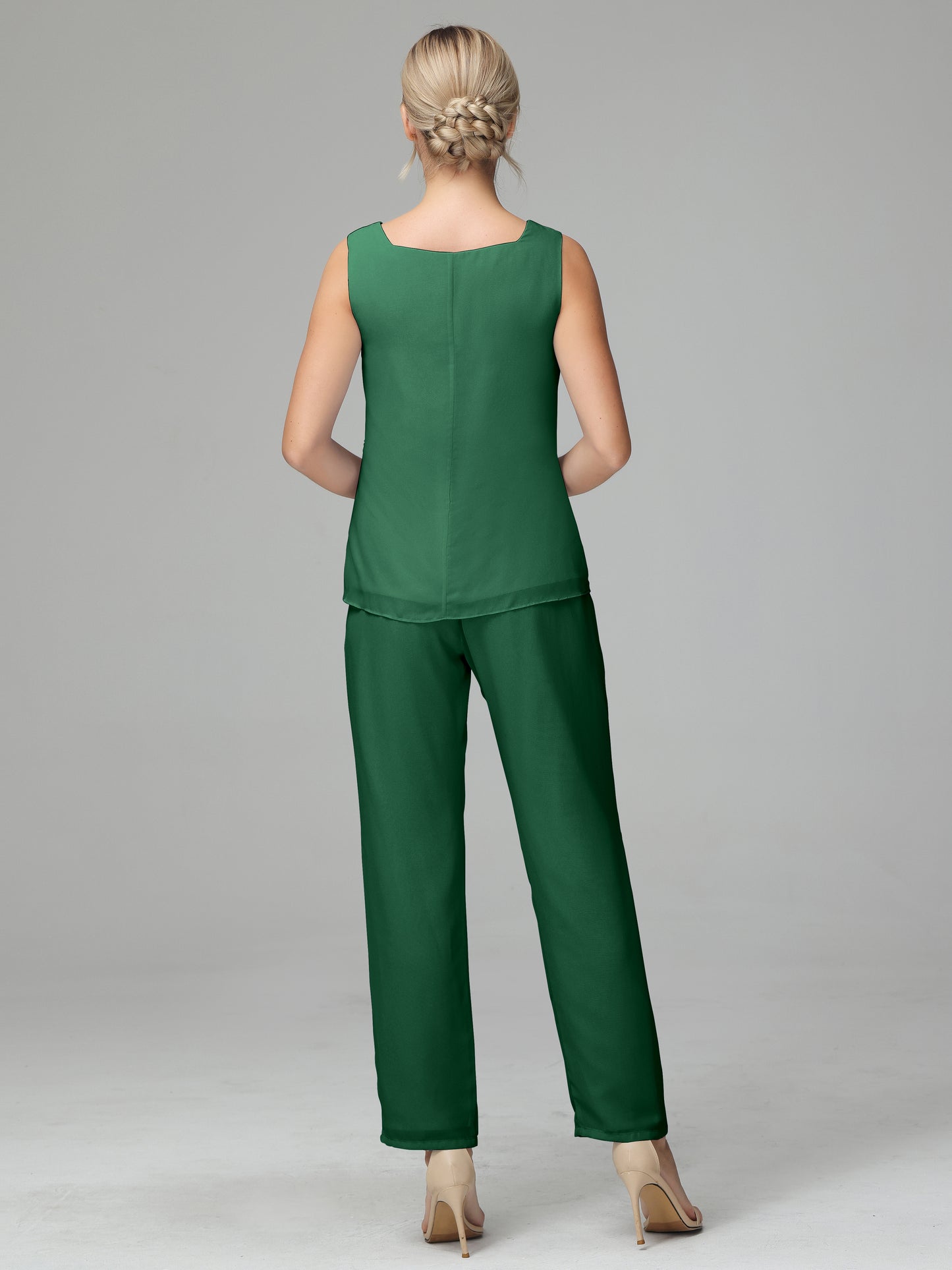 3 Pieces Chiffon Long Sleeves Mother Of The Bride Dress Pants Suits