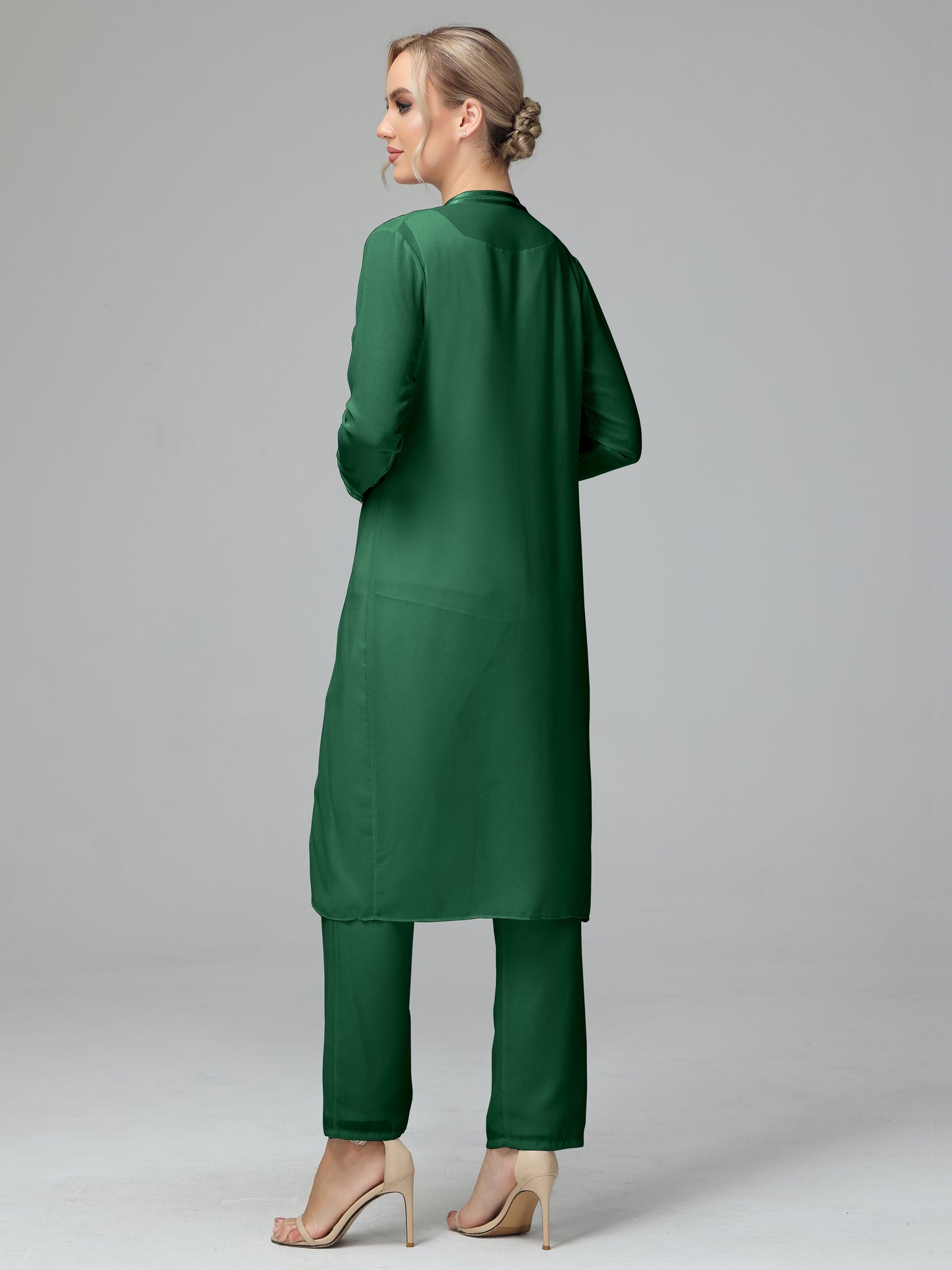 3 Pieces Chiffon Long Sleeves Mother Of The Bride Dress Pants Suits