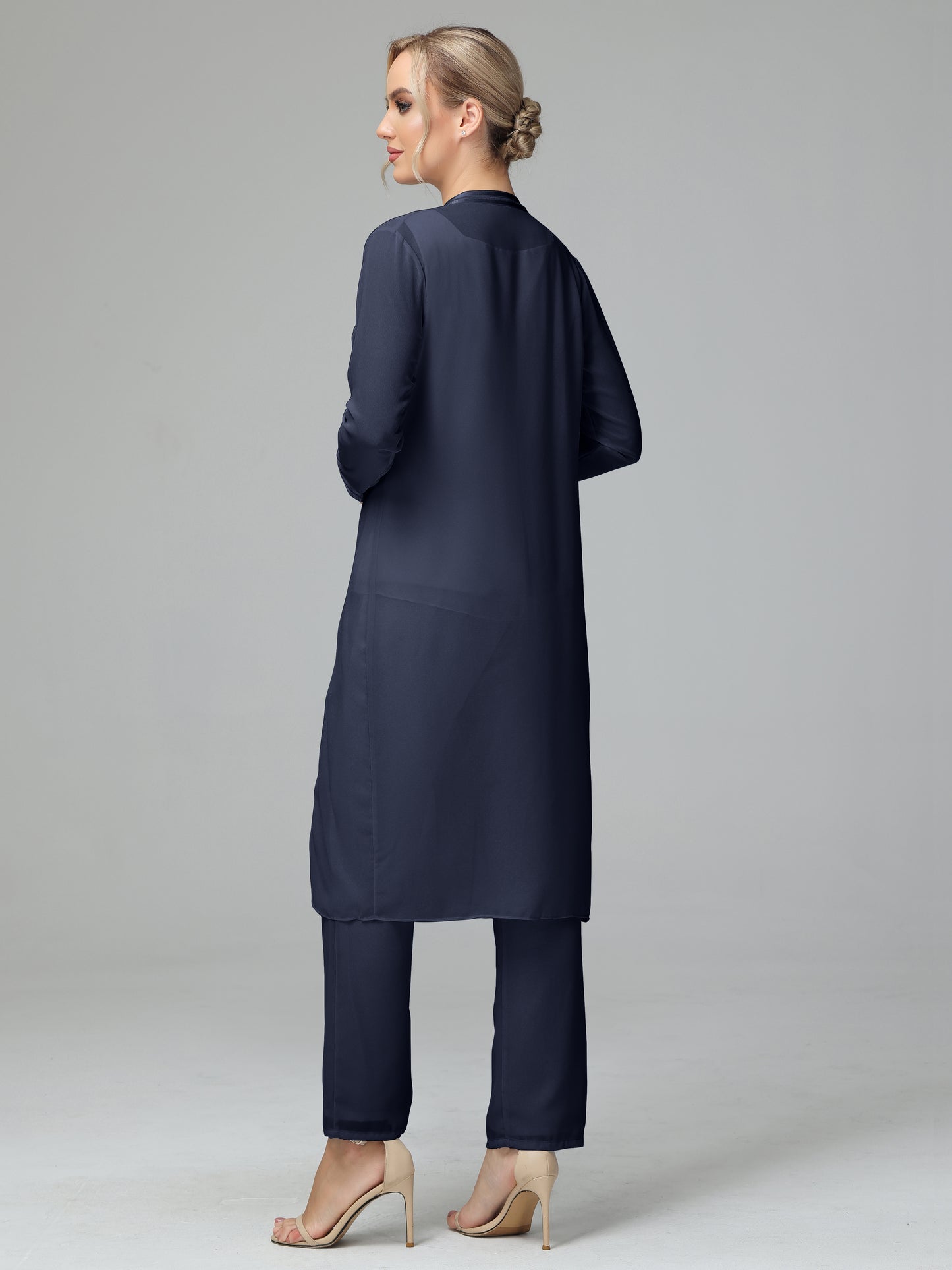 3 Pieces Chiffon Long Sleeves Mother Of The Bride Dress Pants Suits