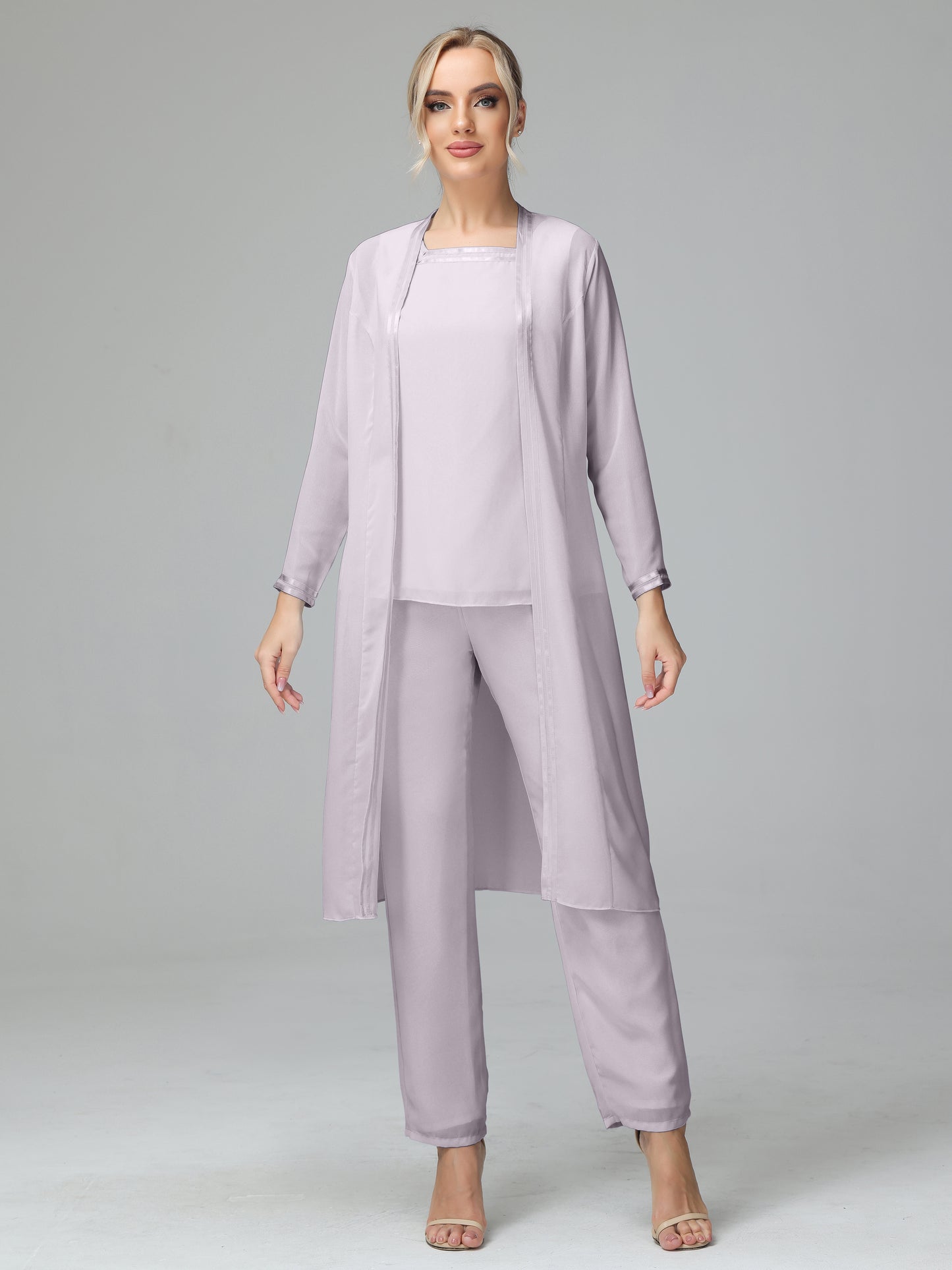 3 Pieces Chiffon Long Sleeves Mother Of The Bride Dress Pants Suits