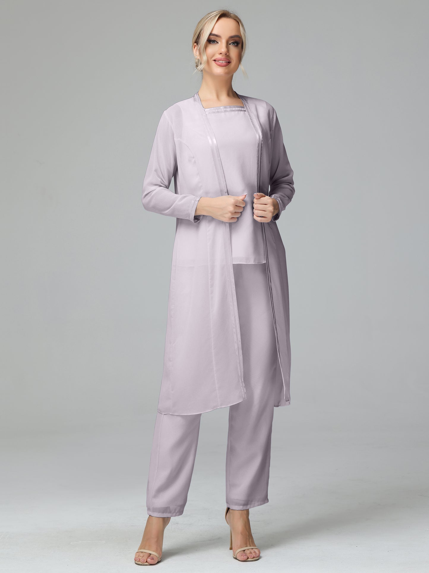 3 Pieces Chiffon Long Sleeves Mother Of The Bride Dress Pants Suits