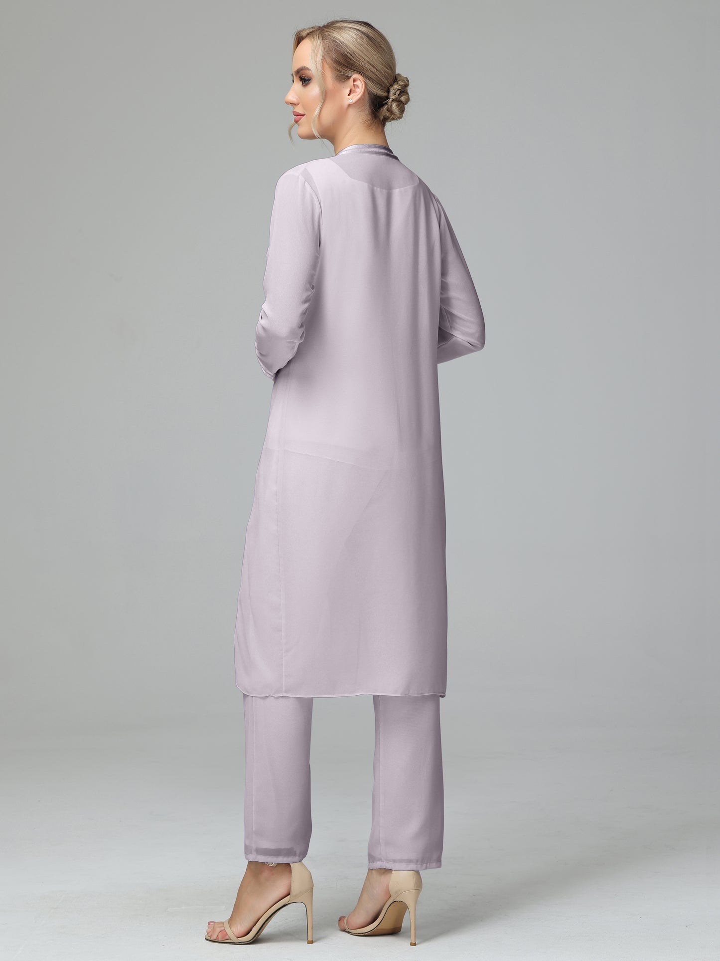 3 Pieces Chiffon Long Sleeves Mother Of The Bride Dress Pants Suits