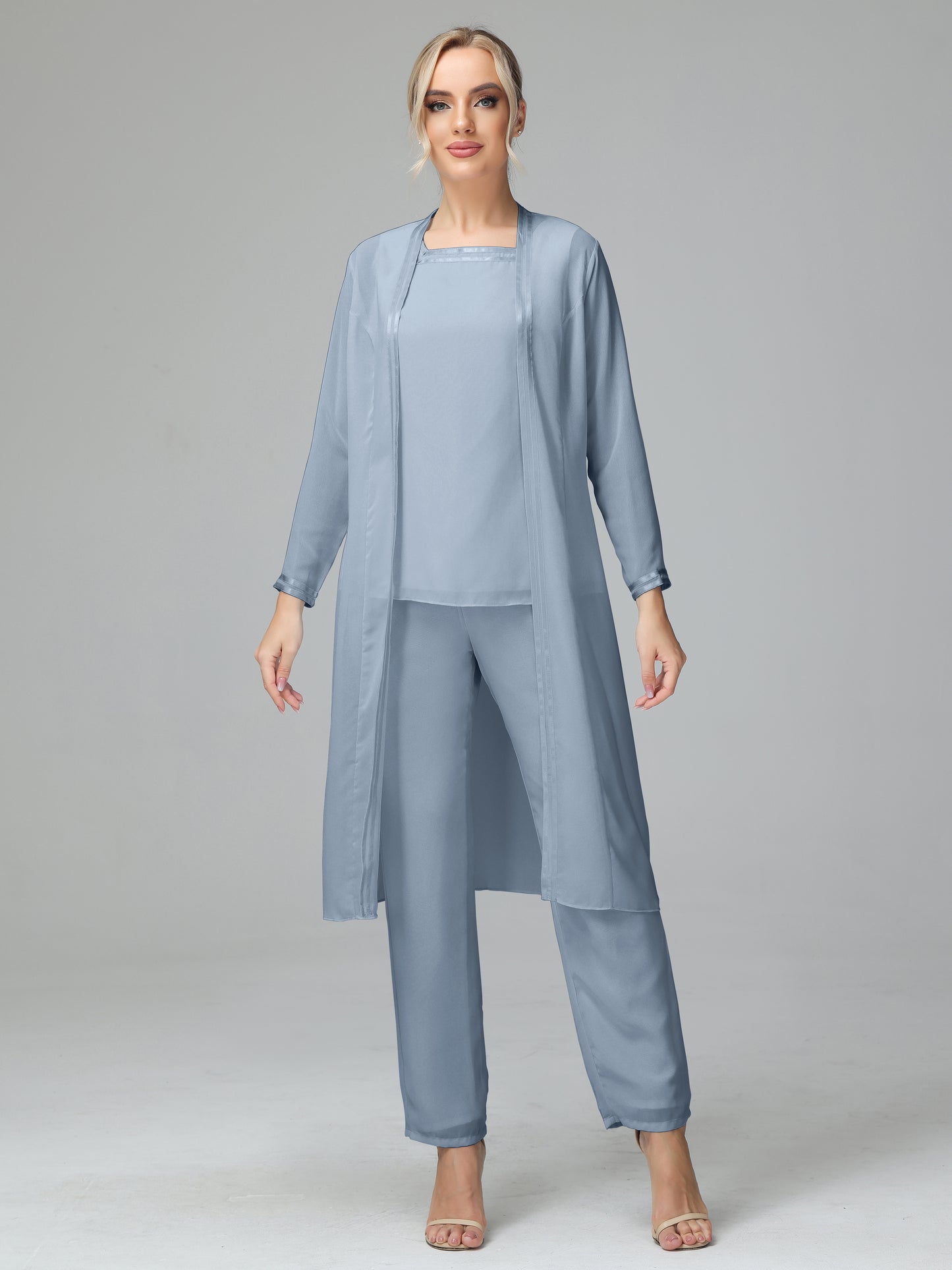 3 Pieces Chiffon Long Sleeves Mother Of The Bride Dress Pants Suits