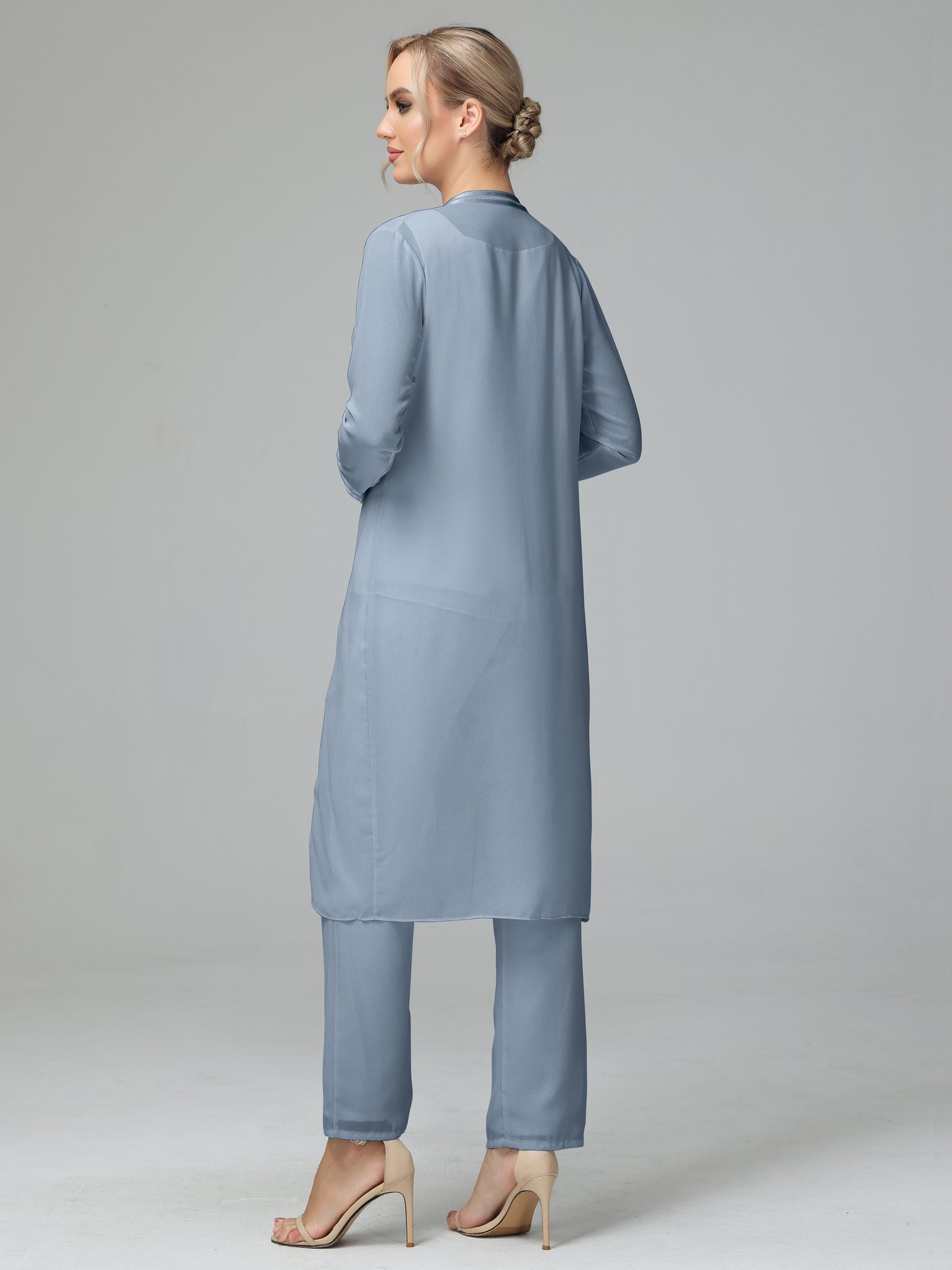 3 Pieces Chiffon Long Sleeves Mother Of The Bride Dress Pants Suits