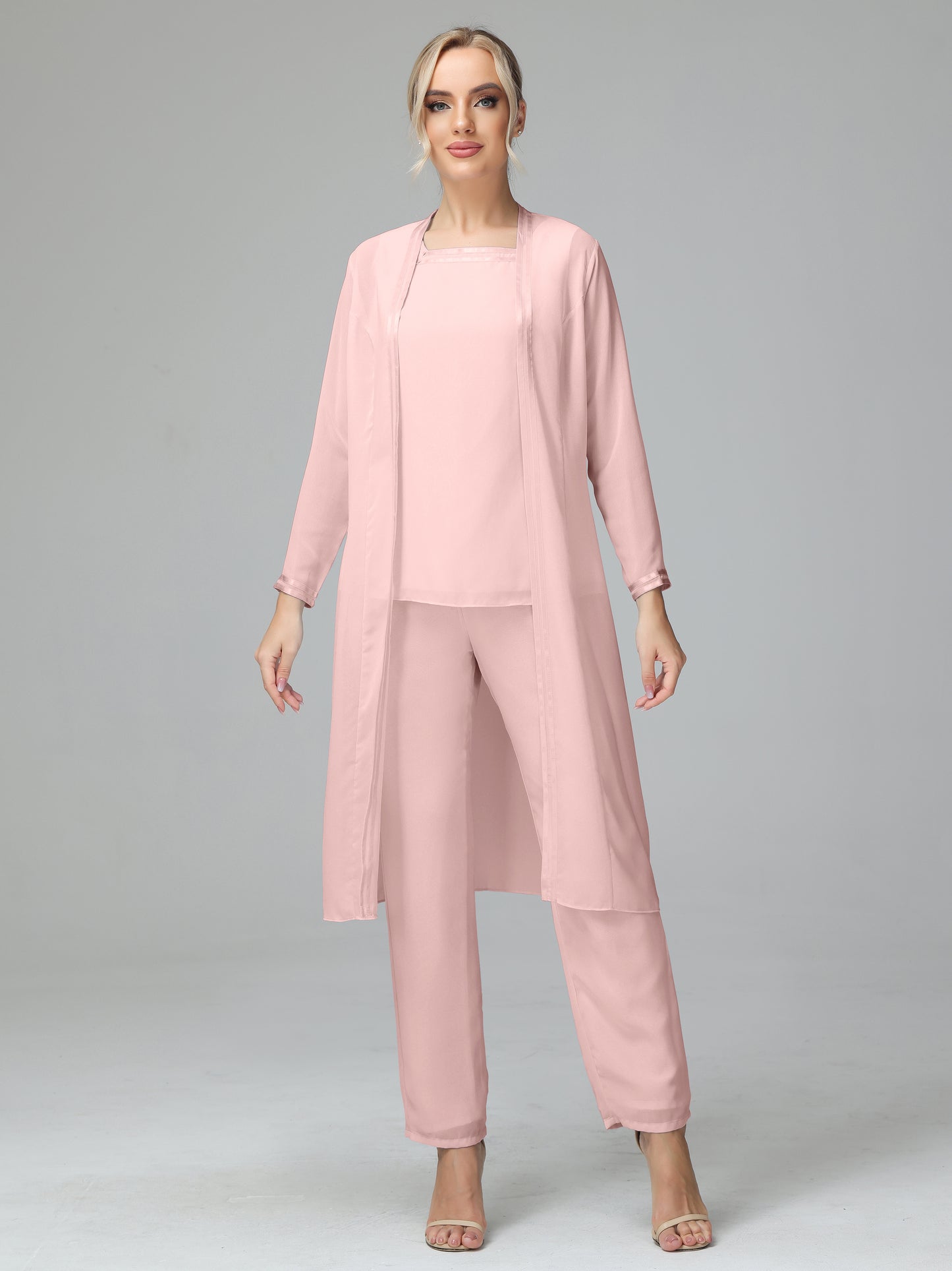 3 Pieces Chiffon Long Sleeves Mother Of The Bride Dress Pants Suits