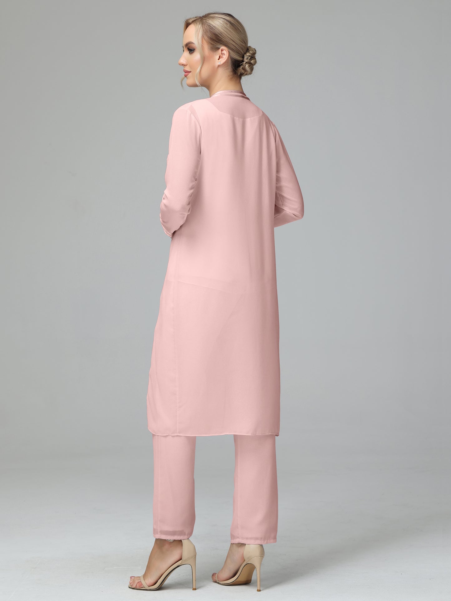 3 Pieces Chiffon Long Sleeves Mother Of The Bride Dress Pants Suits