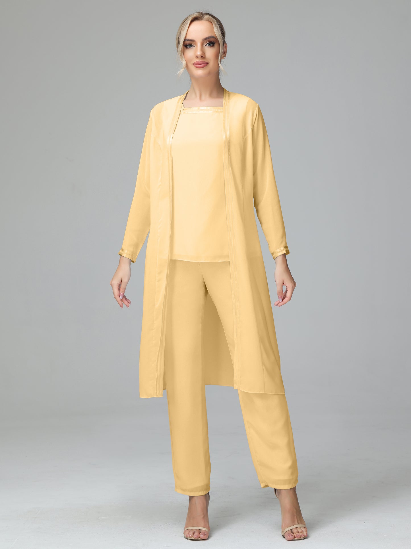 3 Pieces Chiffon Long Sleeves Mother Of The Bride Dress Pants Suits