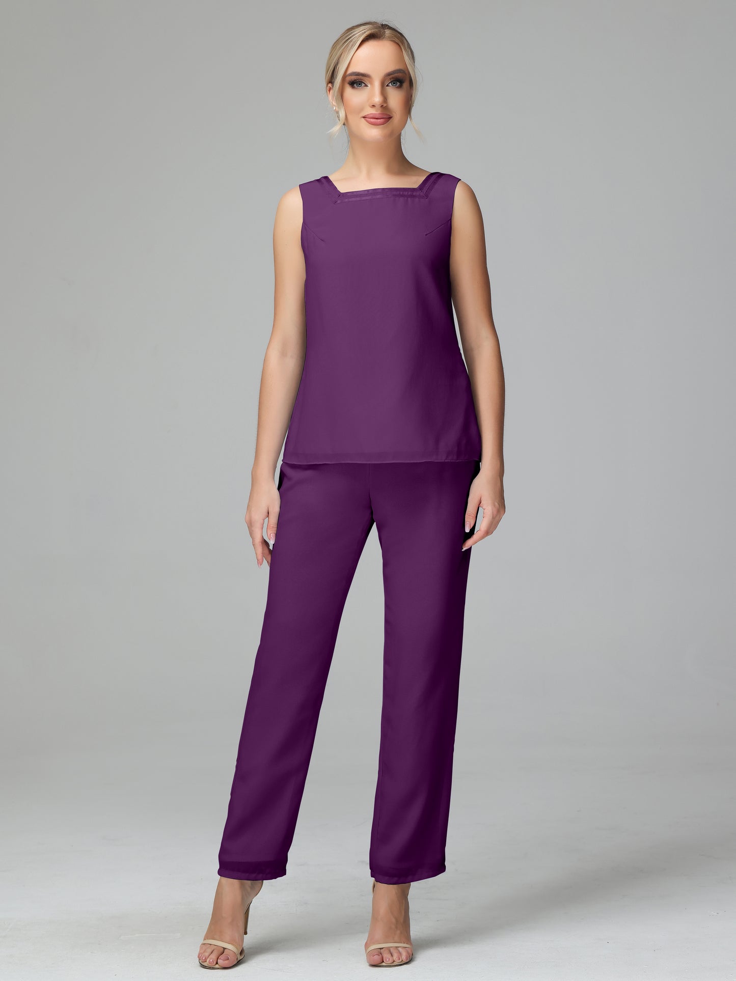 3 Pieces Chiffon Long Sleeves Mother Of The Bride Dress Pants Suits