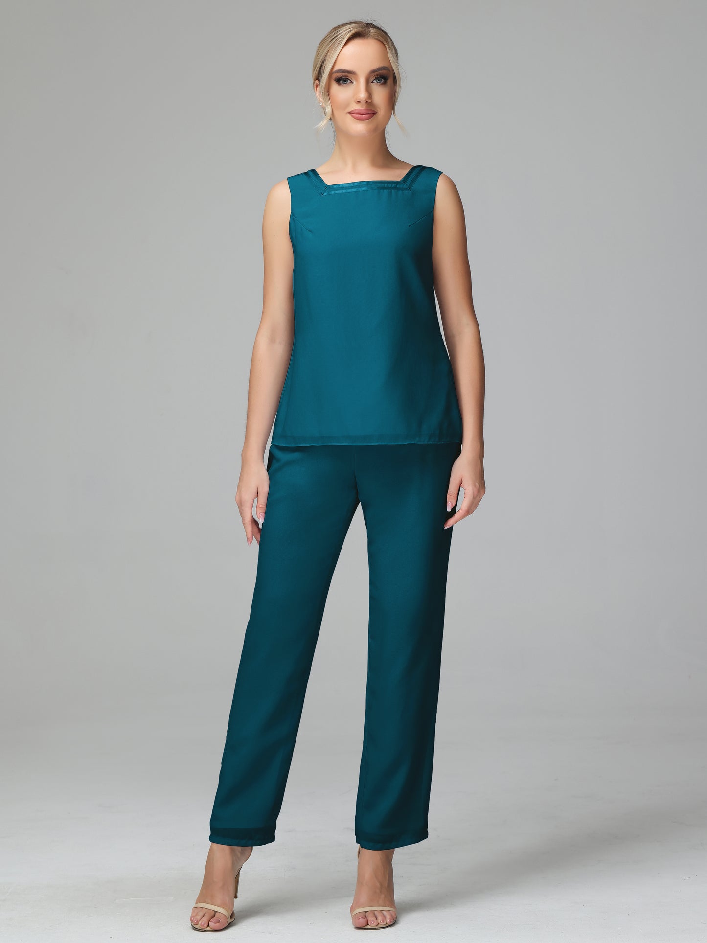3 Pieces Chiffon Long Sleeves Mother Of The Bride Dress Pants Suits