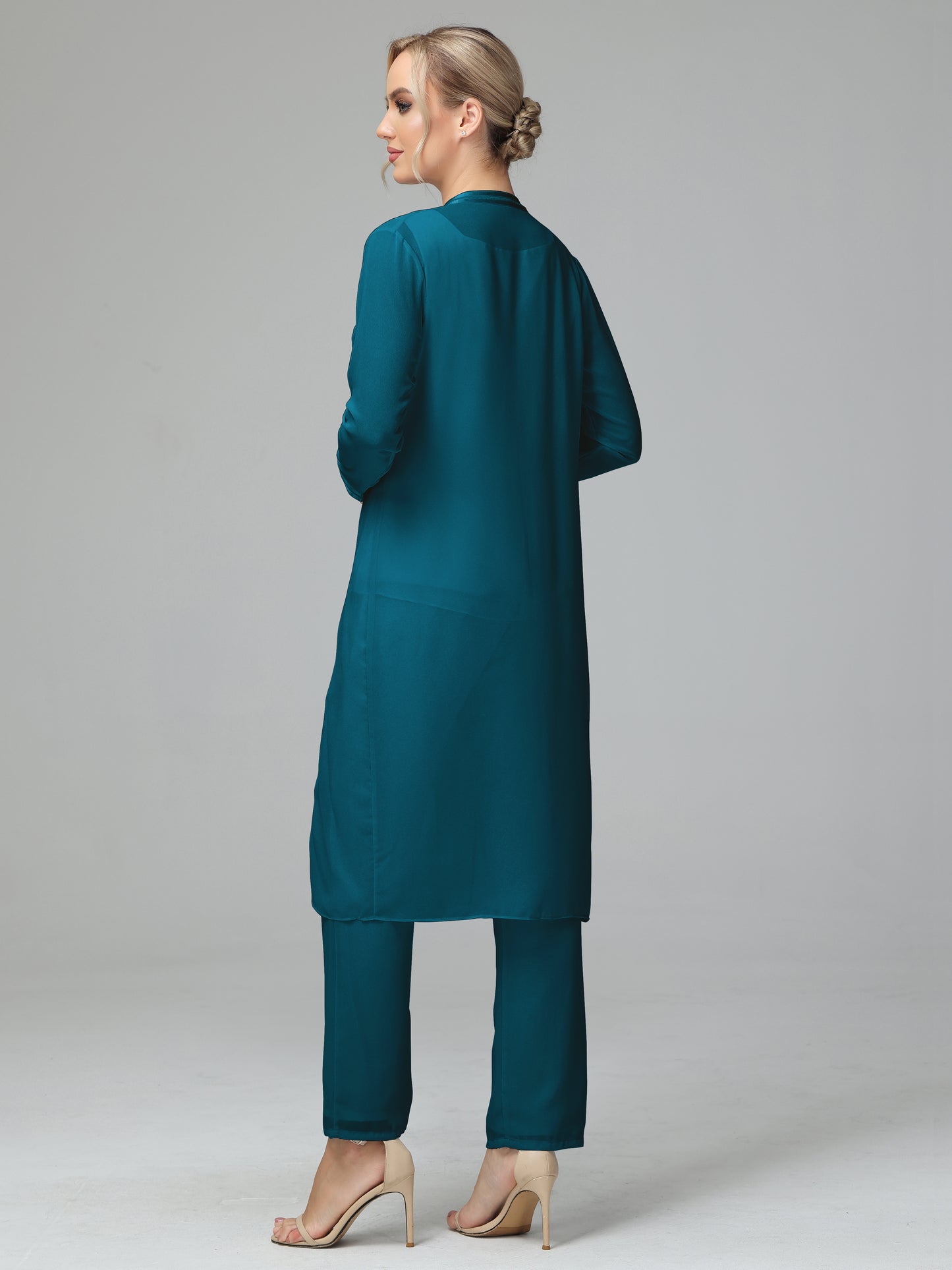 3 Pieces Chiffon Long Sleeves Mother Of The Bride Dress Pants Suits