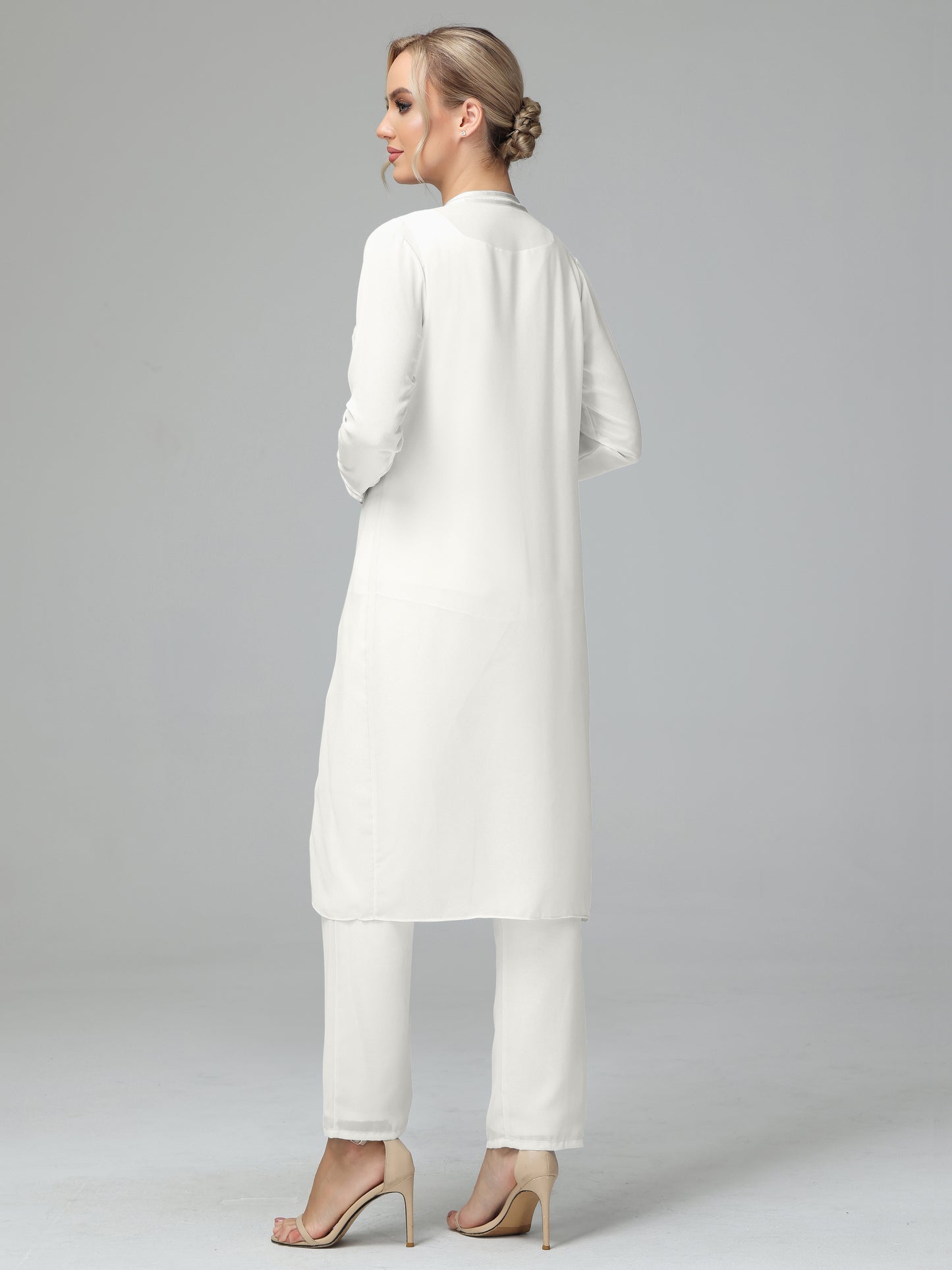 3 Pieces Chiffon Long Sleeves Mother Of The Bride Dress Pants Suits
