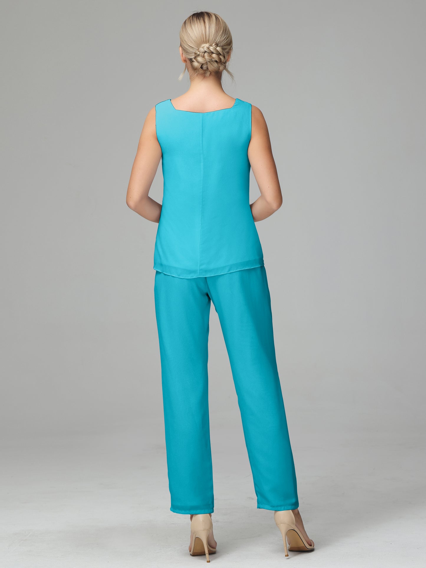 3 Pieces Chiffon Long Sleeves Mother Of The Bride Dress Pants Suits