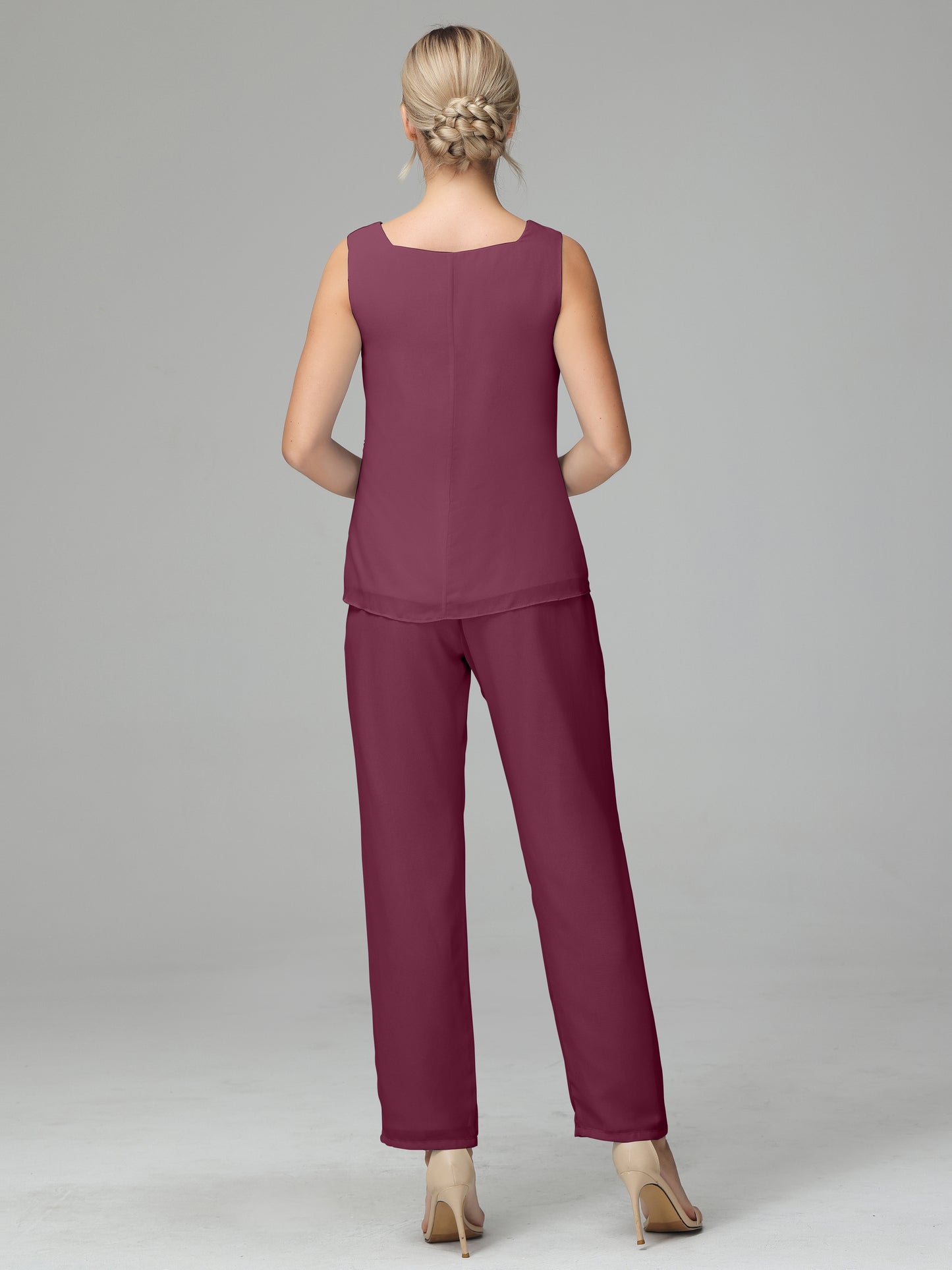 3 Pieces Chiffon Long Sleeves Mother Of The Bride Dress Pants Suits