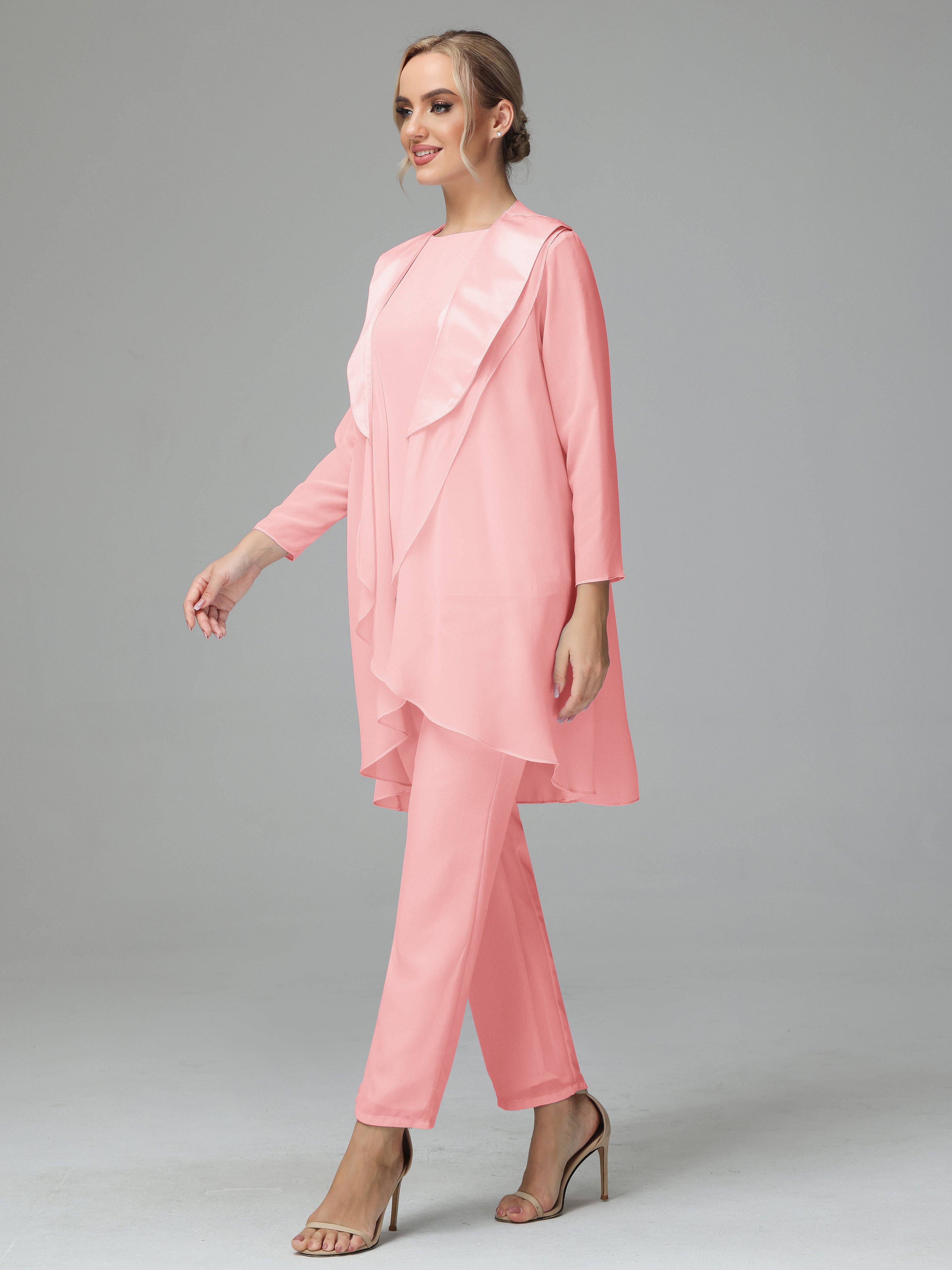 3 Pieces Chiffon Elegant Mother Of The Bride Dress Pants Suits