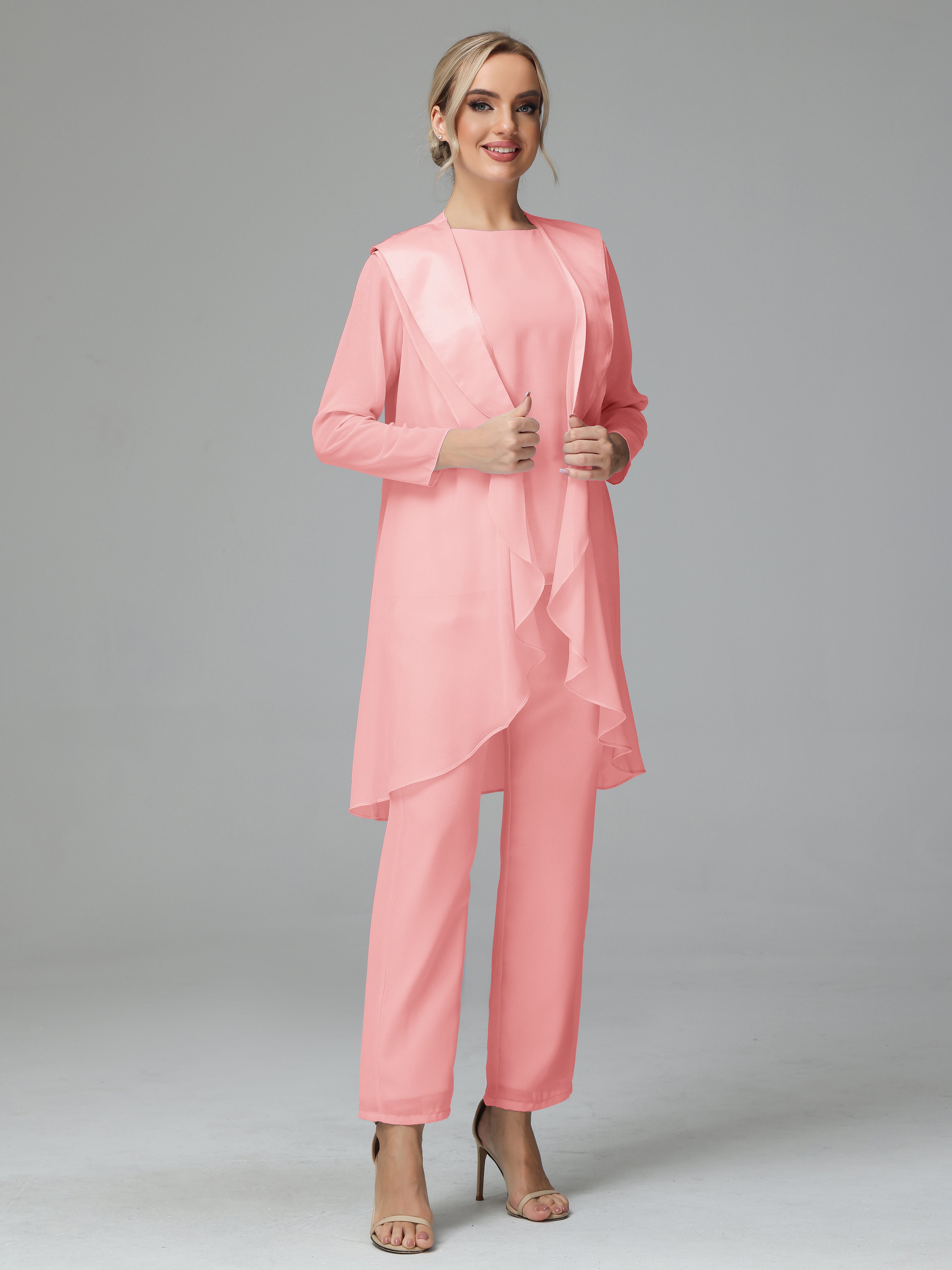3 Pieces Chiffon Elegant Mother Of The Bride Dress Pants Suits