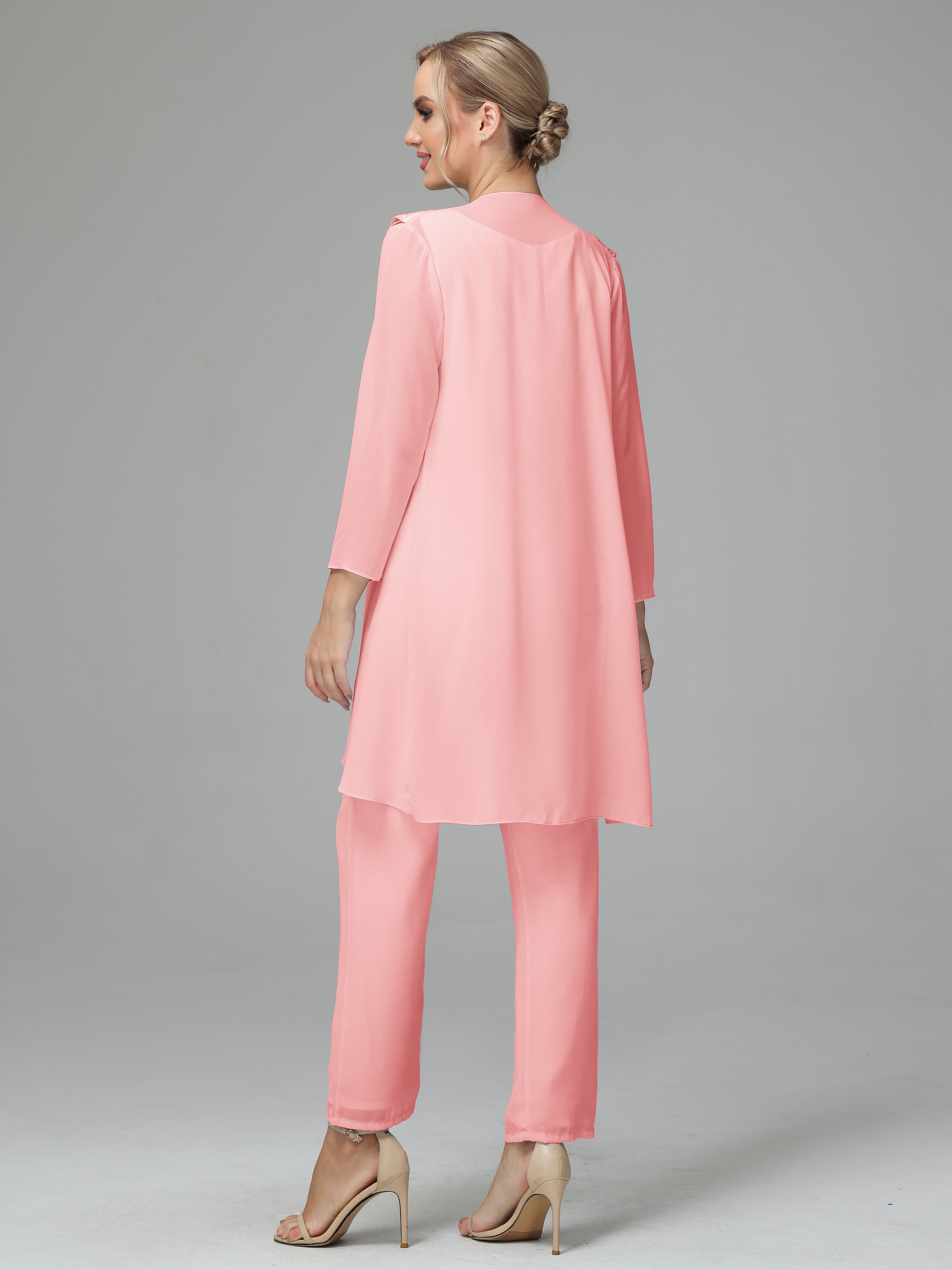 3 Pieces Chiffon Elegant Mother Of The Bride Dress Pants Suits