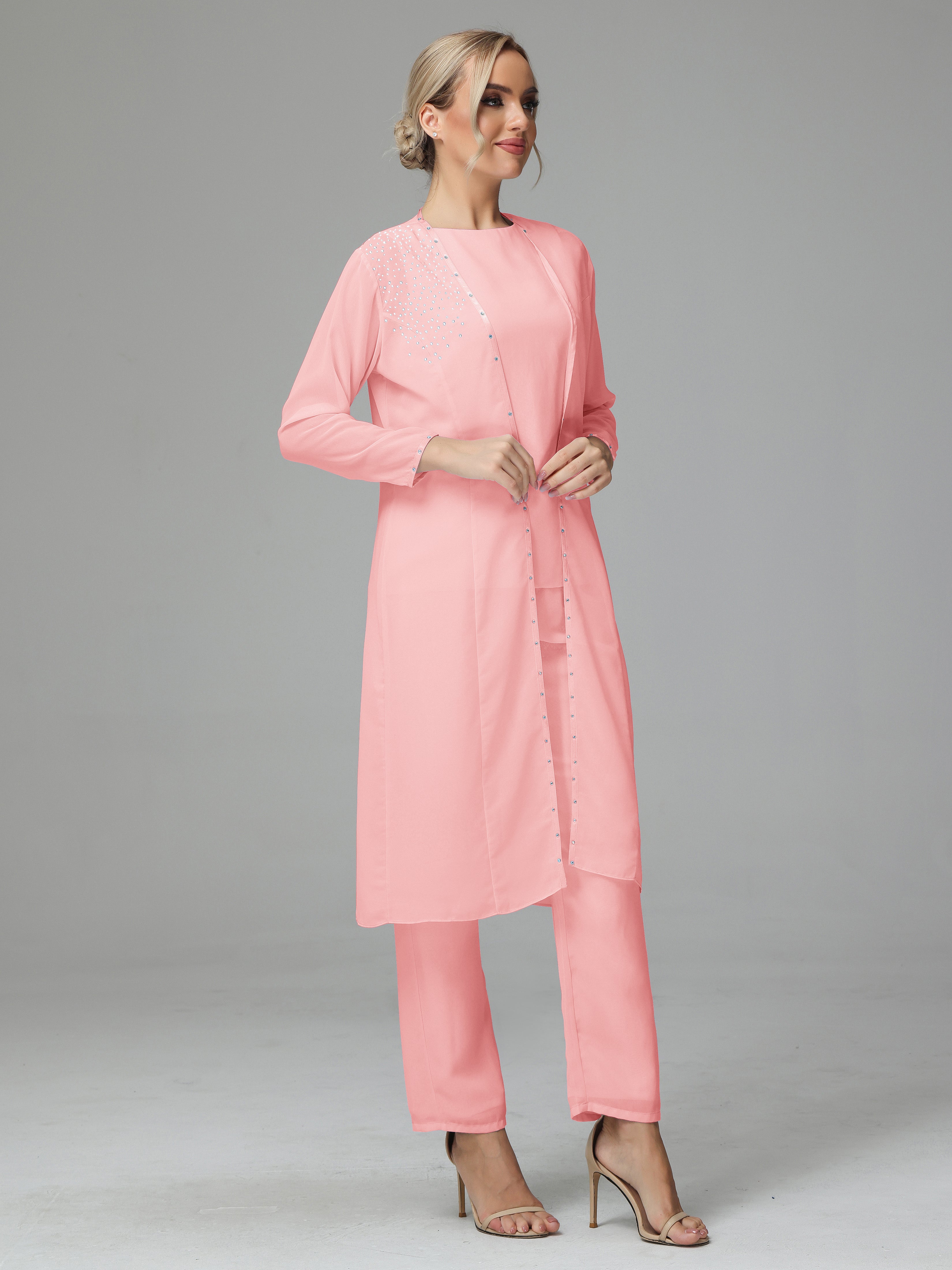 3 Pieces Chiffon Fancy Mother Of The Bride Dress Pants Suits