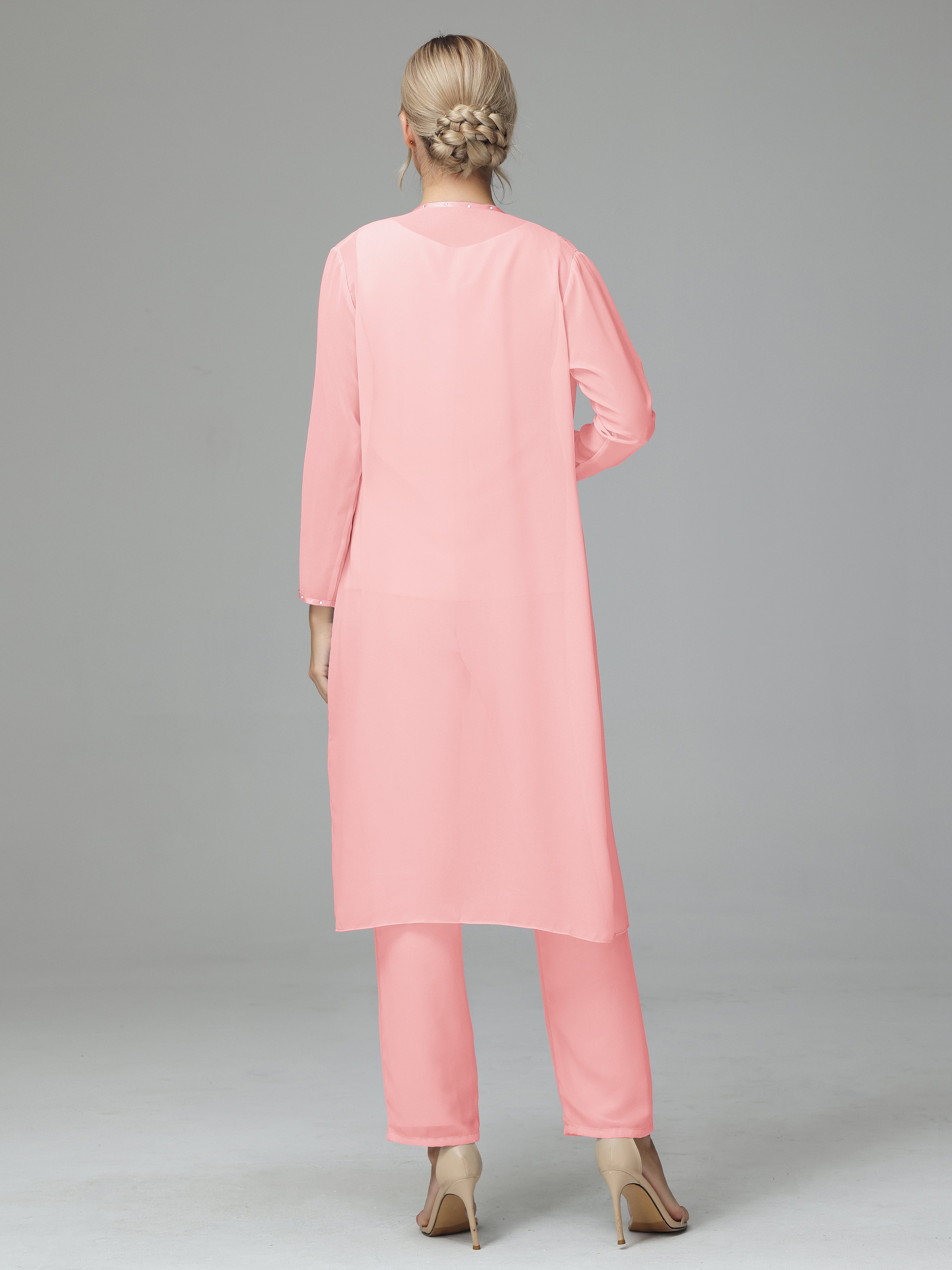 3 Pieces Chiffon Fancy Mother Of The Bride Dress Pants Suits