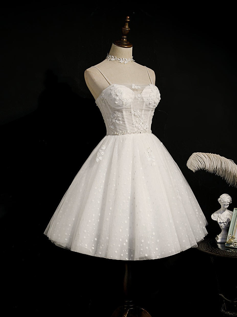 Ivory Spaghetti Straps Beaded Tulle Princess Homecoming Dresses Ivory Spaghetti Straps Beaded Tulle Princess Homecoming Dresses