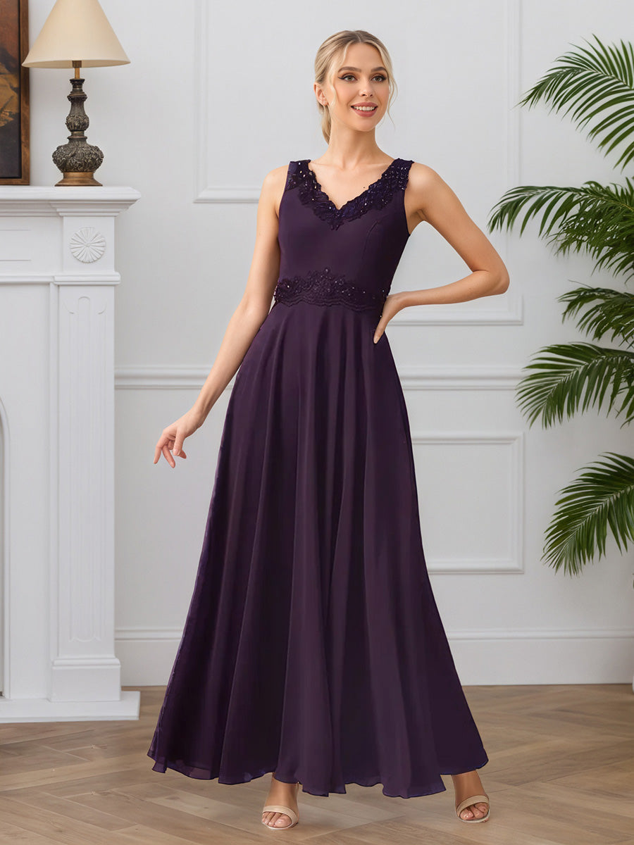 Cicinia Plum Mother Of The Groom Dress With Jacket Long Chiffon Lace A-line V-neck 2 Pieces