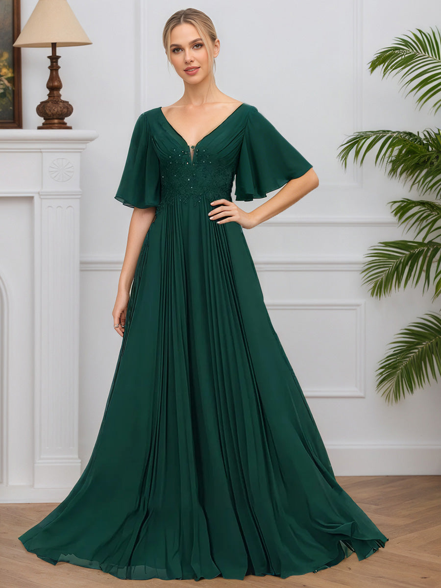 Cicinia Dark Green Mother Of The Bride Dress Long Chiffon Lace A-line