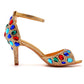 Peep Toe Colorful Rhinestone Decor Ankle-Strap High Heels