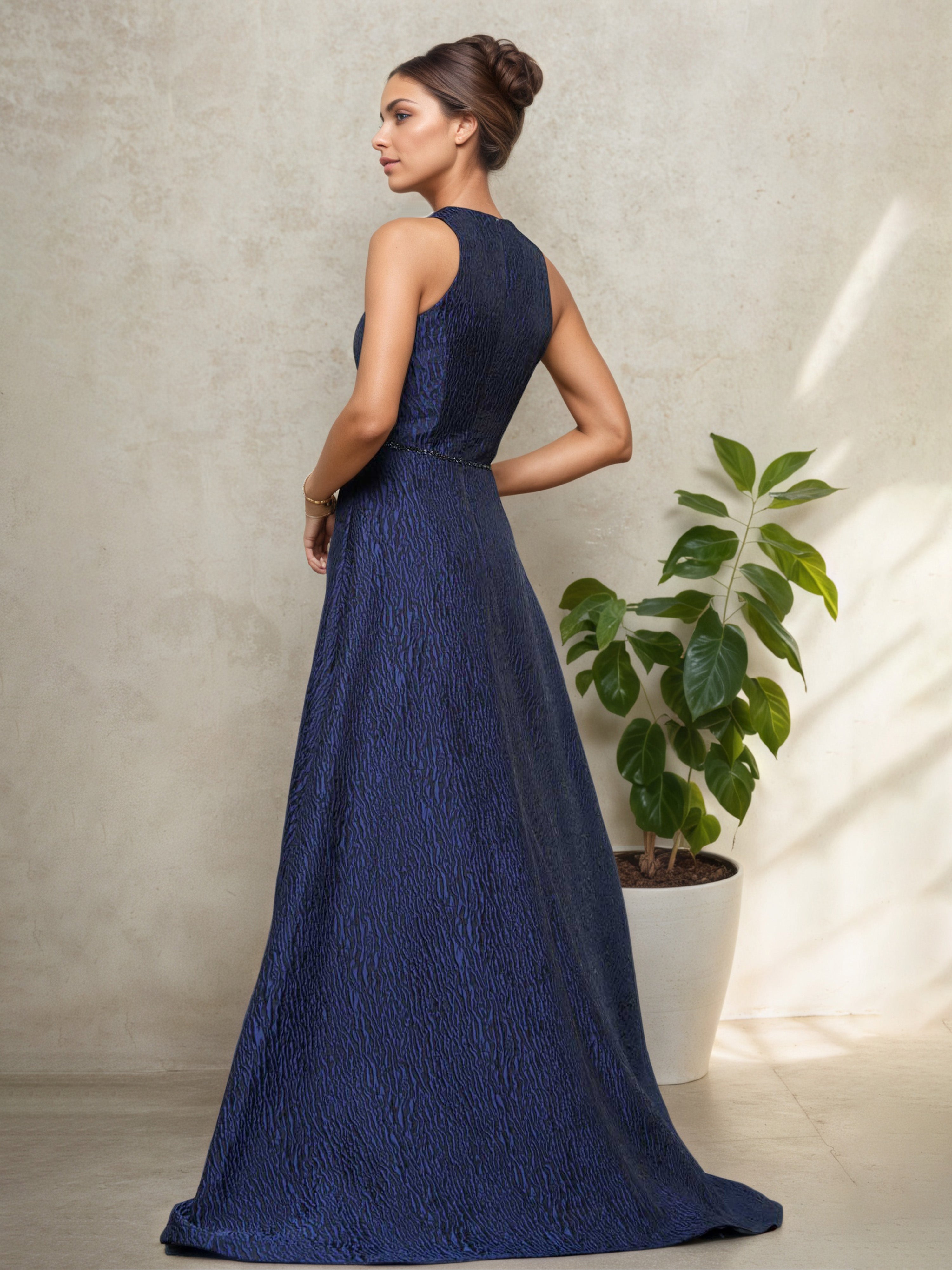 Sleeves V-Neck Dark Navy with Shawl Mother Of The Bride Dress