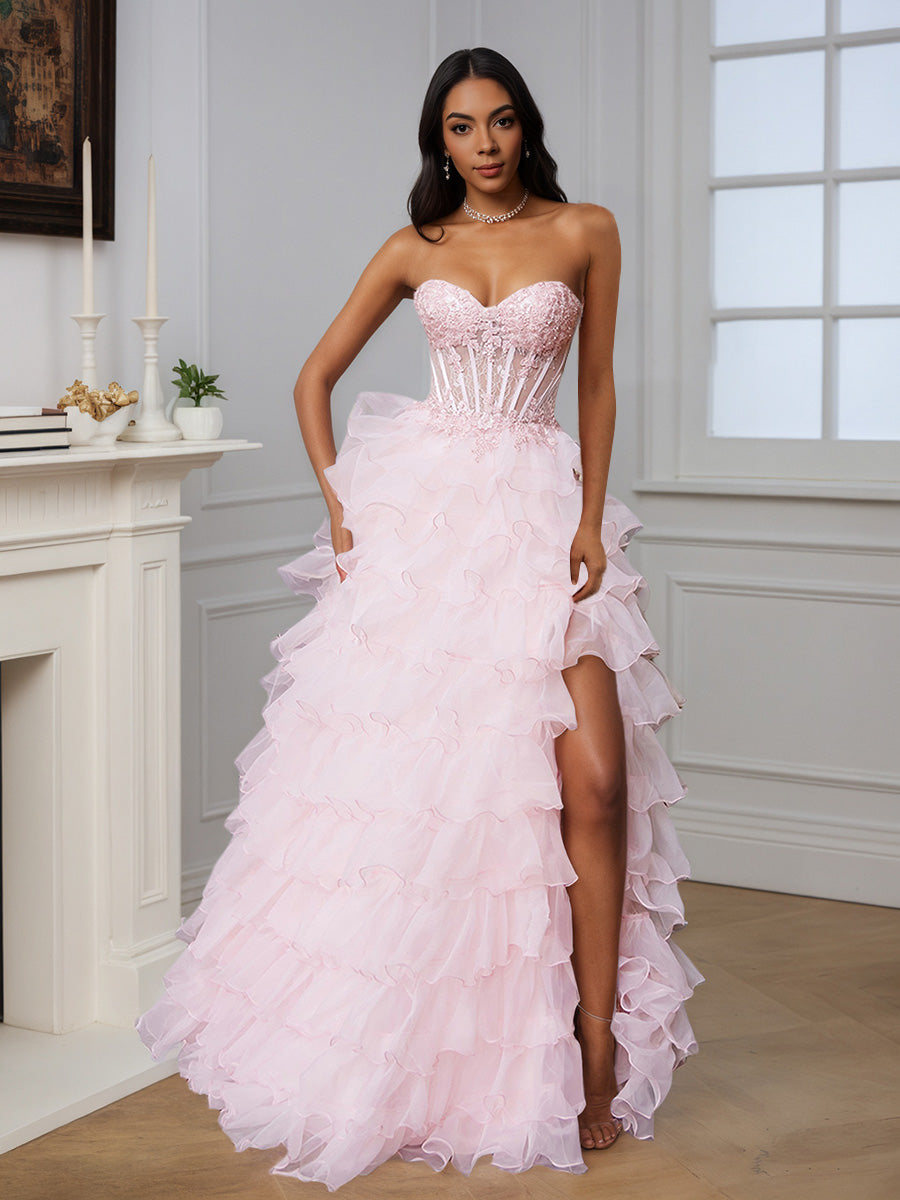 Cicinia Pink Prom Dresses Long Layered Sweetheart Princess Dress