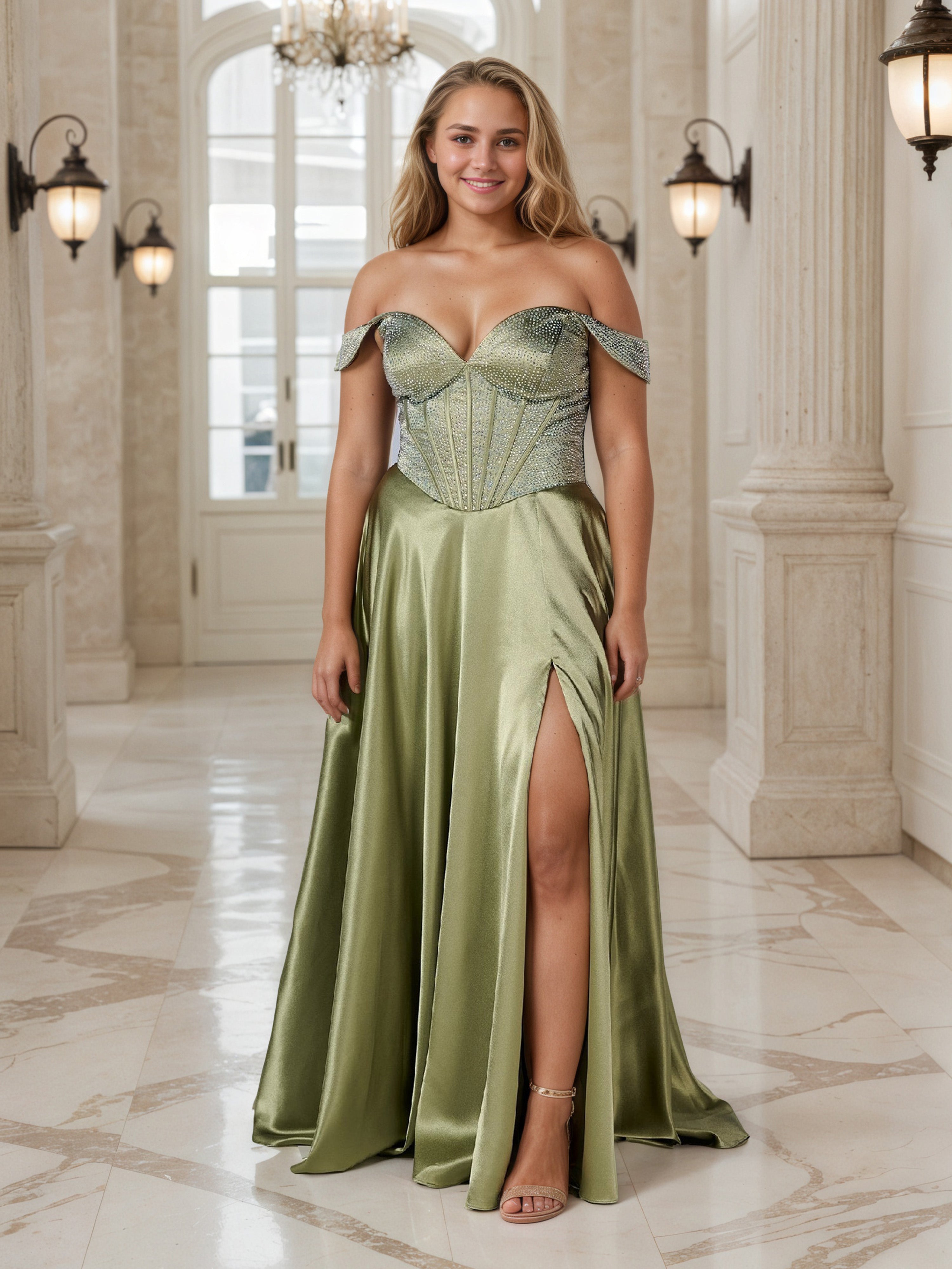 Plus Size Olive Prom Dresses Olive Green Front Split Long A-Line Plus Size Prom Dress Plus Size Olive Prom Dresses Olive Green Front Split Long A-Line Plus Size Prom Dress