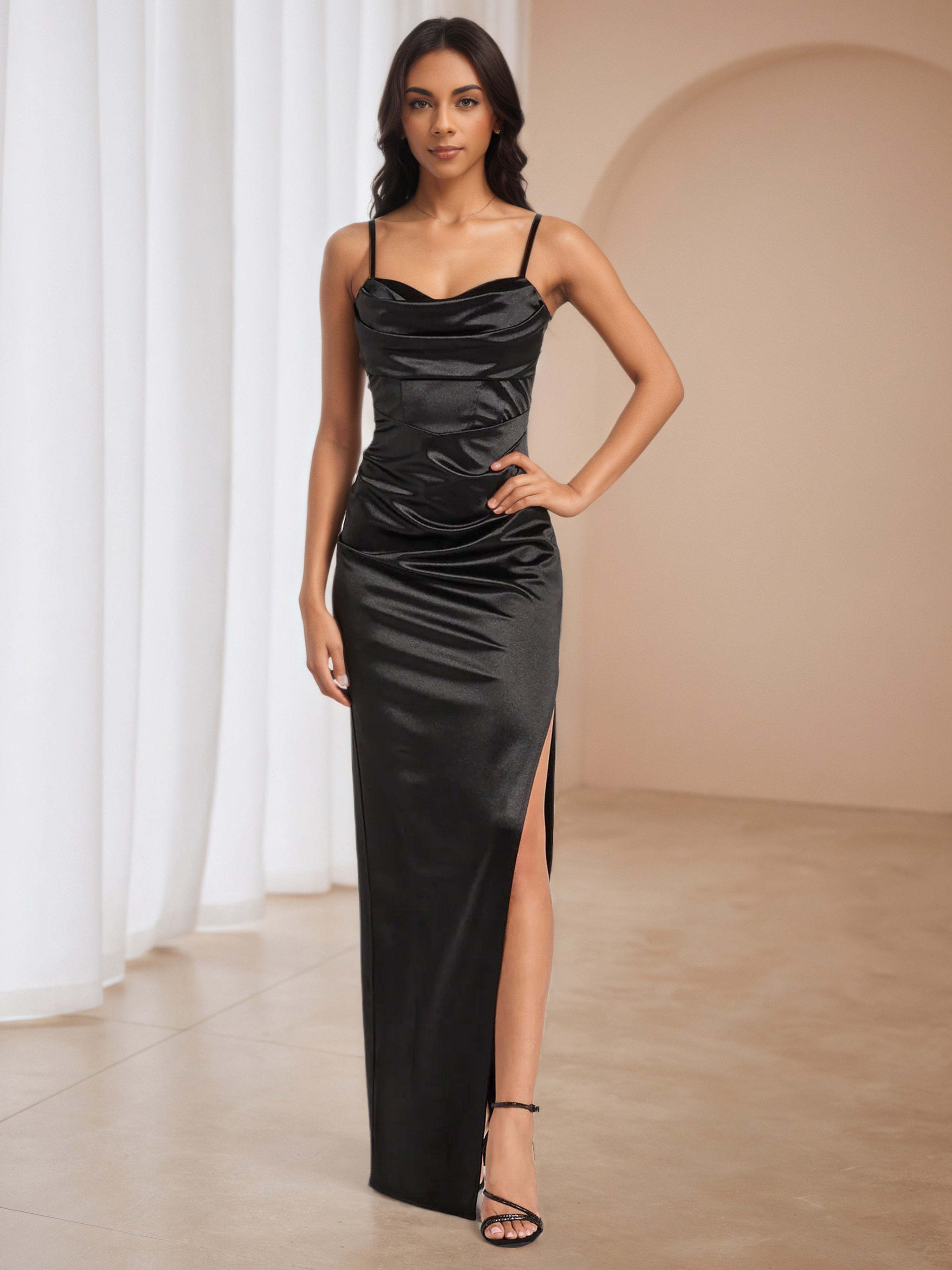 Black Sweetheart Spaghetti Straps Formal Dresses with Split Black Sweetheart Spaghetti Straps Formal Dresses with Split