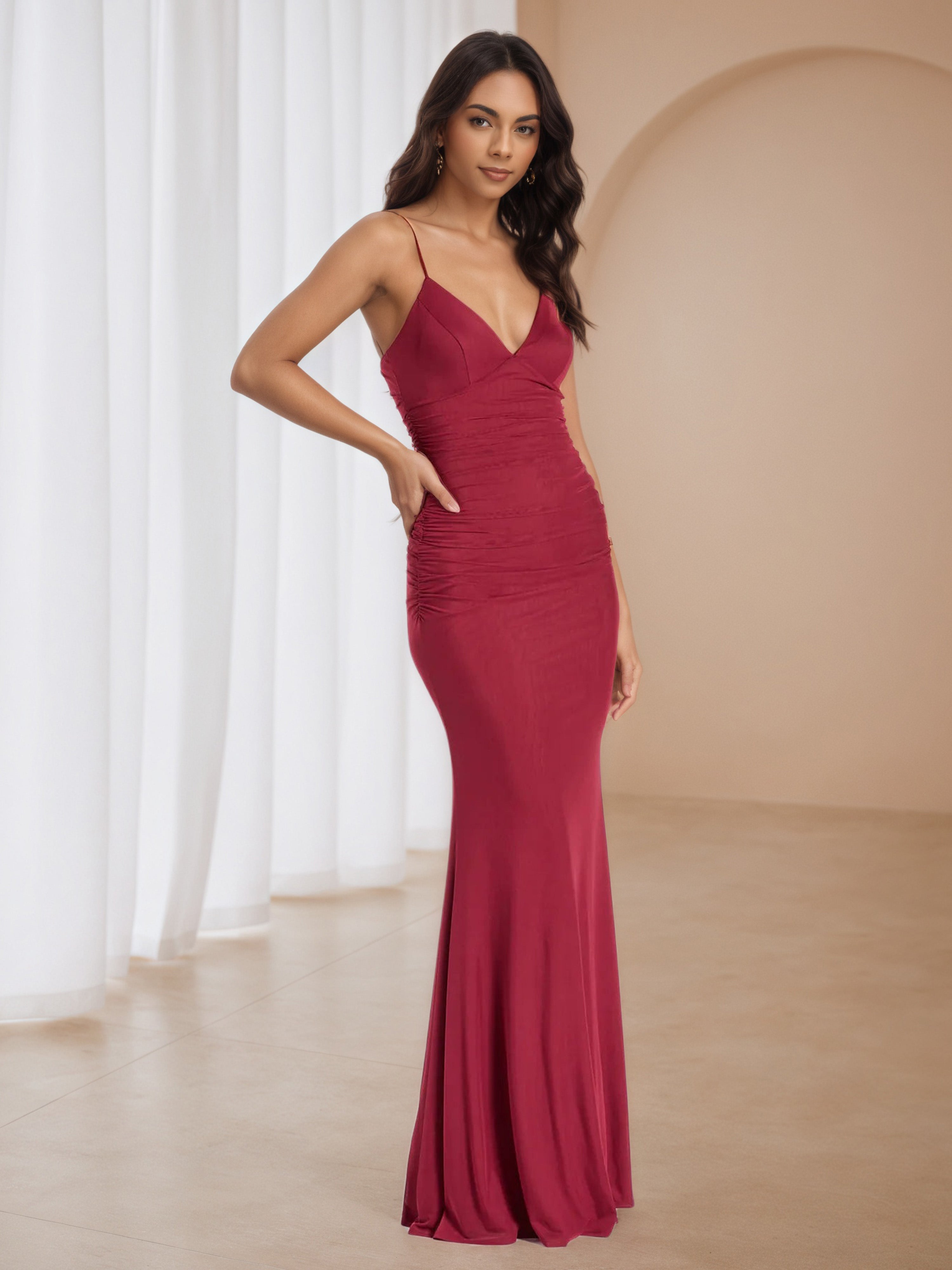 V-Neck Cinnamon Rose Dress Trumpet/Mermaid Wedding Guest Dress V-Neck Cinnamon Rose Dress Trumpet/Mermaid Wedding Guest Dress