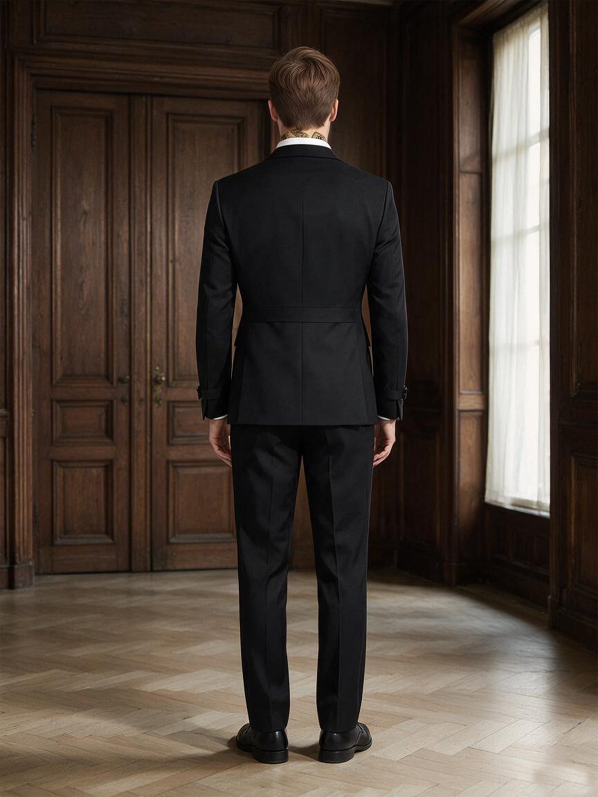 Cicinia Black Men's Suits Slim Fit Peak Lapel 2 Pieces Decorative Buckle Suit